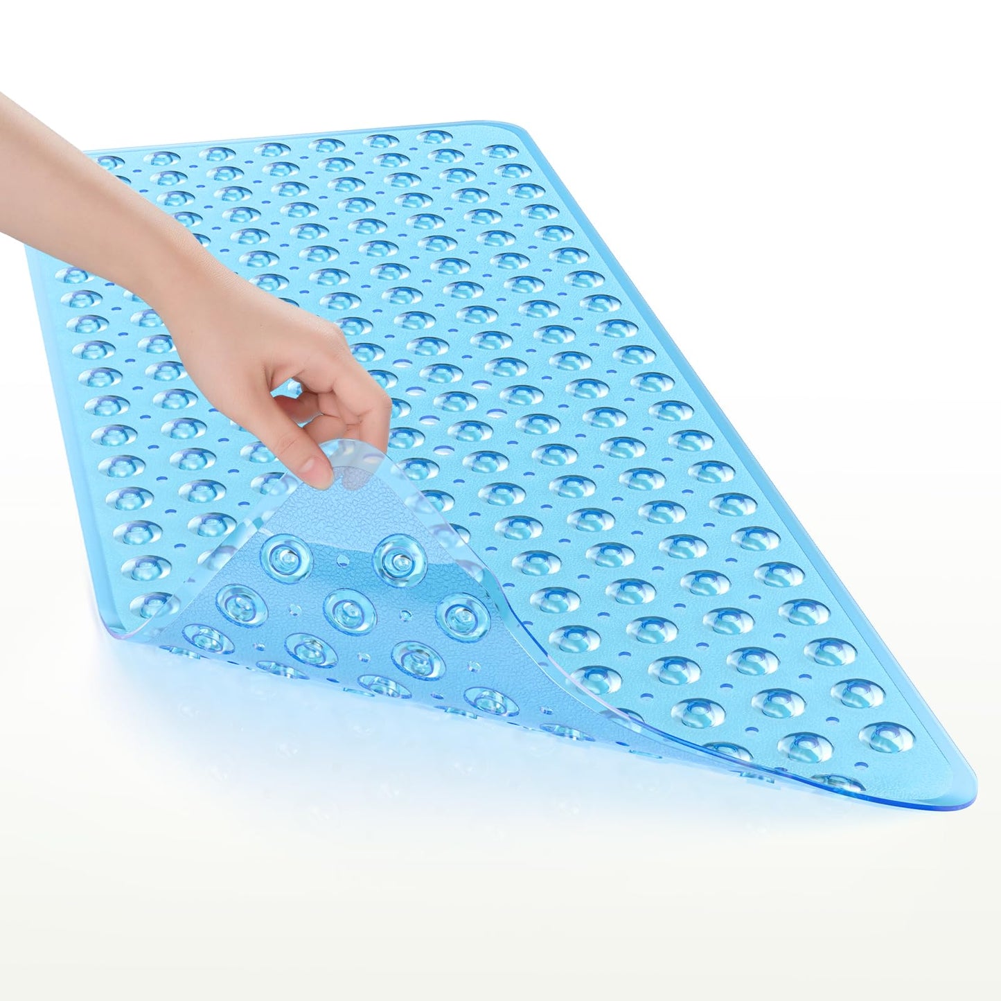 AmazerBath Non-Slip Shower Mat 40x16 – Bath Tub Mat with Suction Cups & Drain Holes for Kids & Elderly, Clear Blue