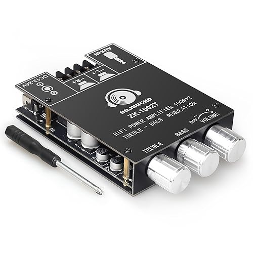 100W+100W Amplifier Board with Treble and Bass Control, DC 9-24V, BT and AUX Inputs, 2.0 Channel Stereo AMP Board for DIY Wireless Speakers, Password