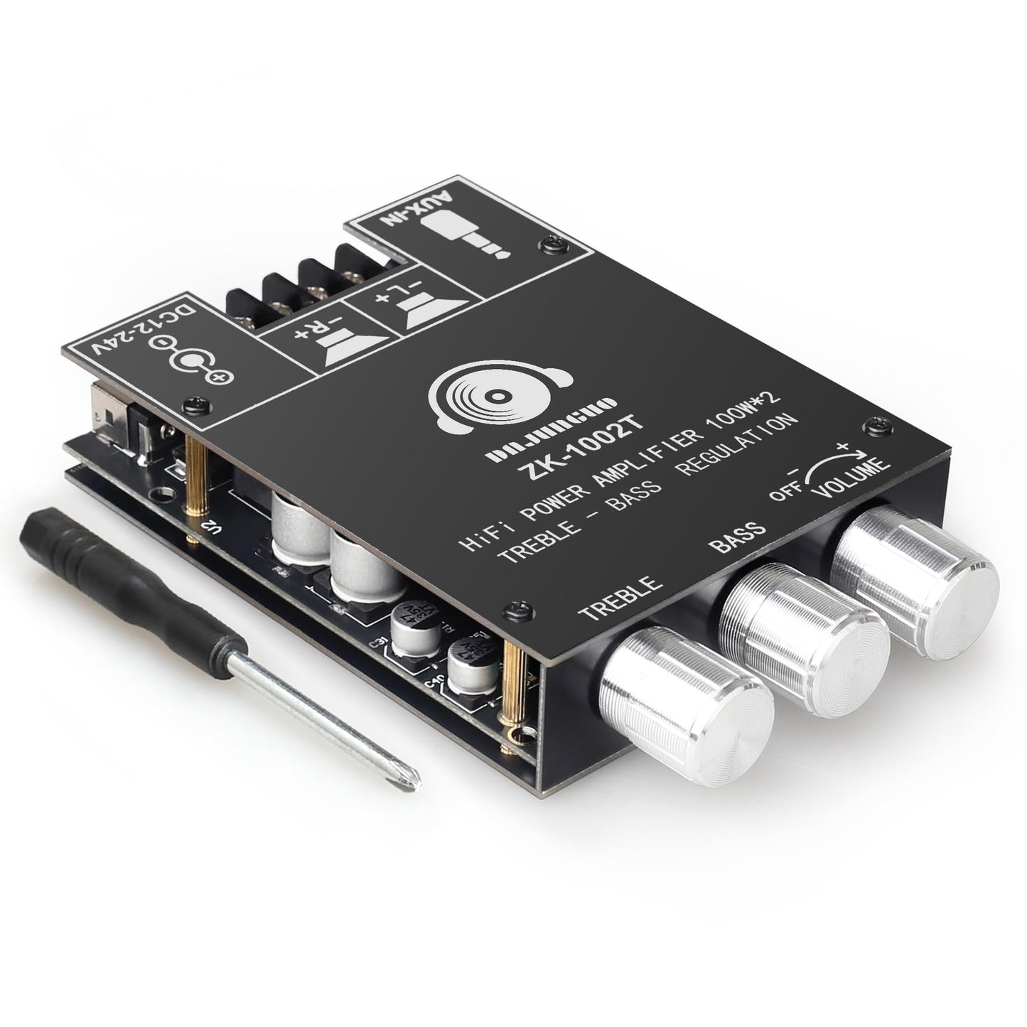 100W+100W Amplifier Board with Treble and Bass Control, DC 9-24V, BT and AUX Inputs, 2.0 Channel Stereo AMP Board for DIY Wireless Speakers, Password