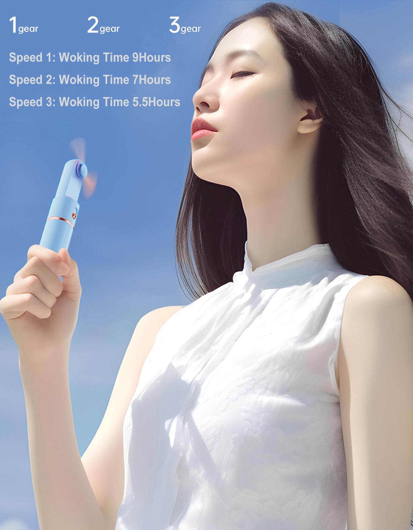 AOCOOLFAN Portable Handheld Fan, USB Rechargeable 3 Speed Personal Small Pocket Fan Travel for Girl Women Outdoor (Light Blue)