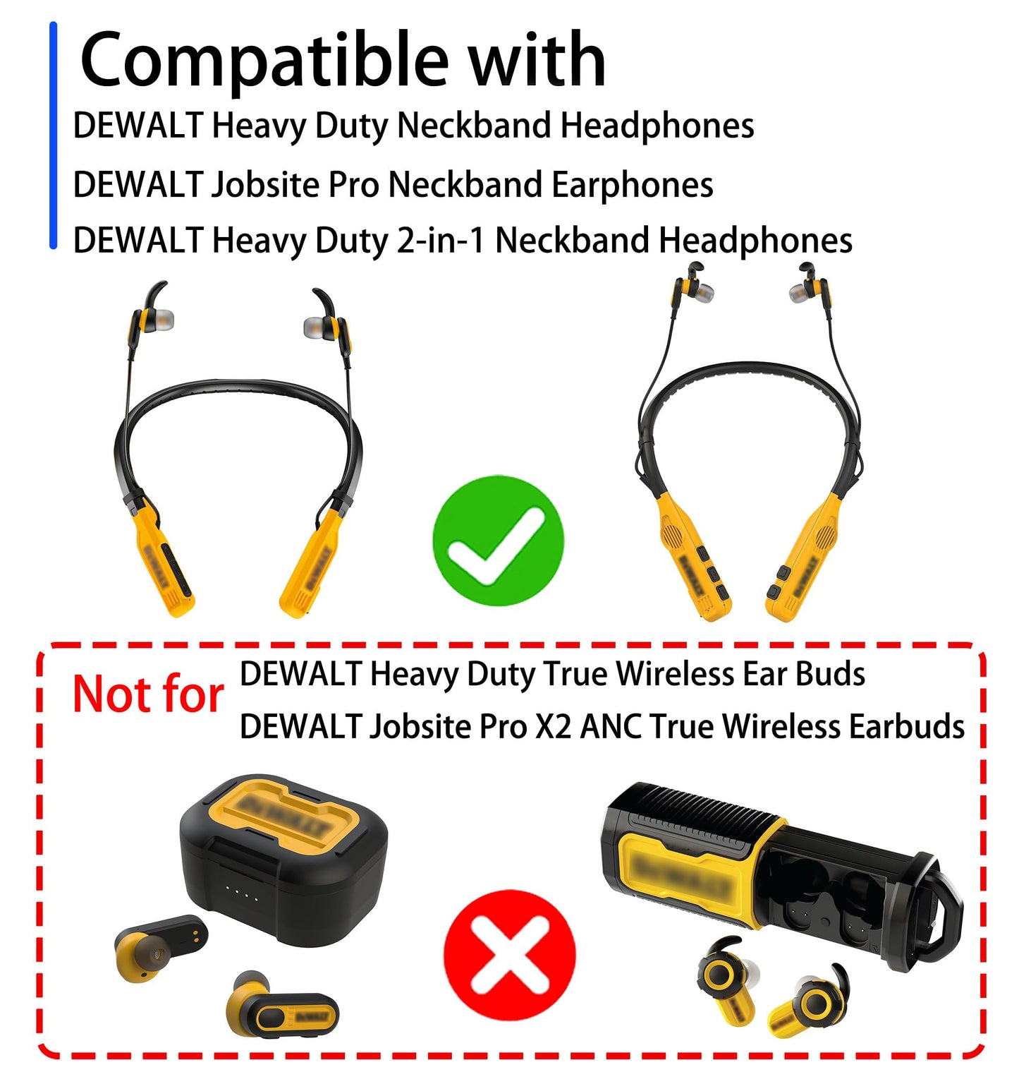 NANLANFAN Replacement Silicone Ear Tips for Dewalt Headphones, Compatible with Dewalt Heavy Duty/Jobsite Pro/Heavy Duty 2-in-1 Bluetooth Neckband