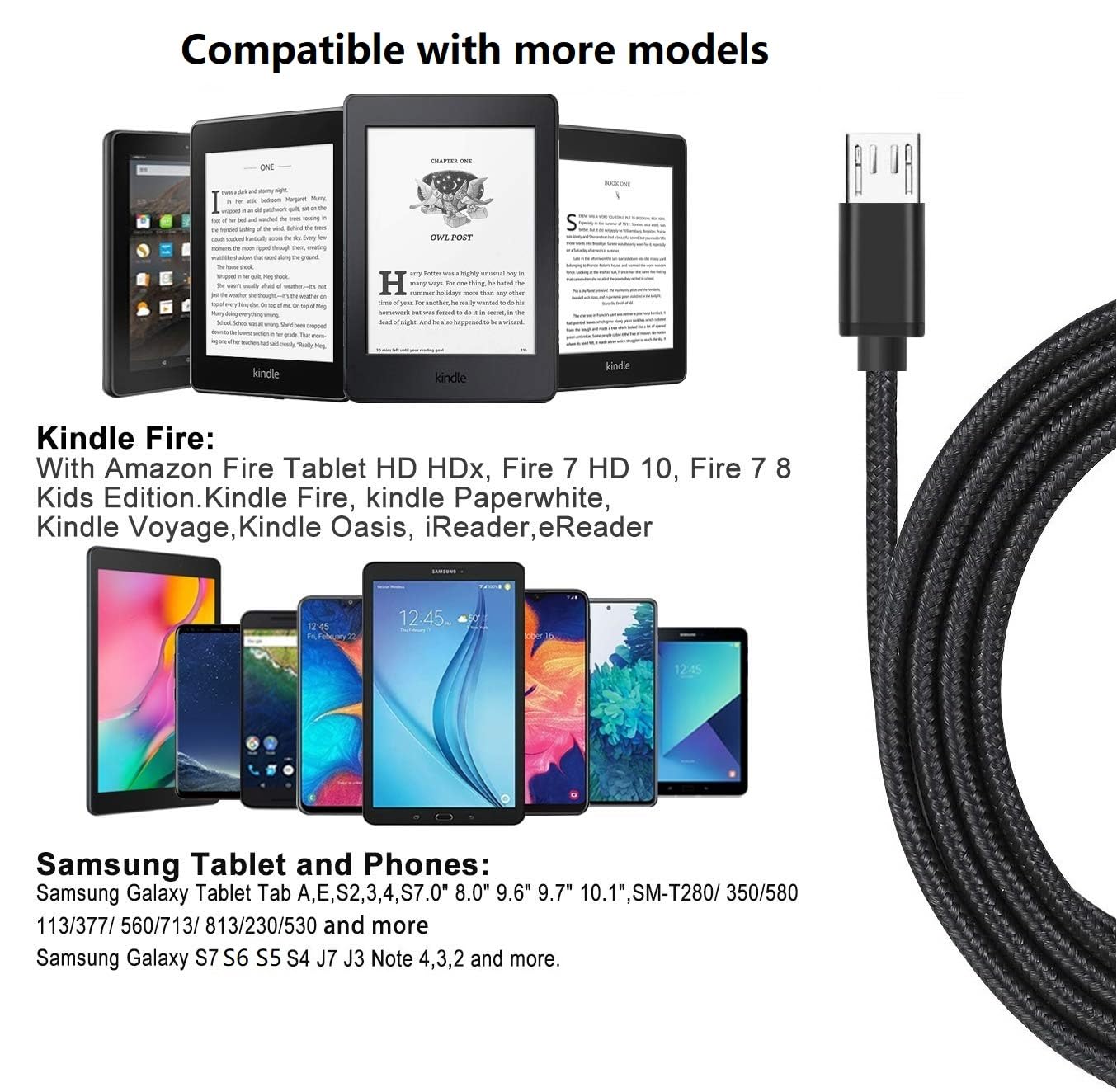 2Pack 3.3ft USB-A to Micro USB Charging Cable PS4 Controller Charger Cord for PlayStation-4,Slim/Pro,Dualshock 4,X-Box One S/X Controller,Fire