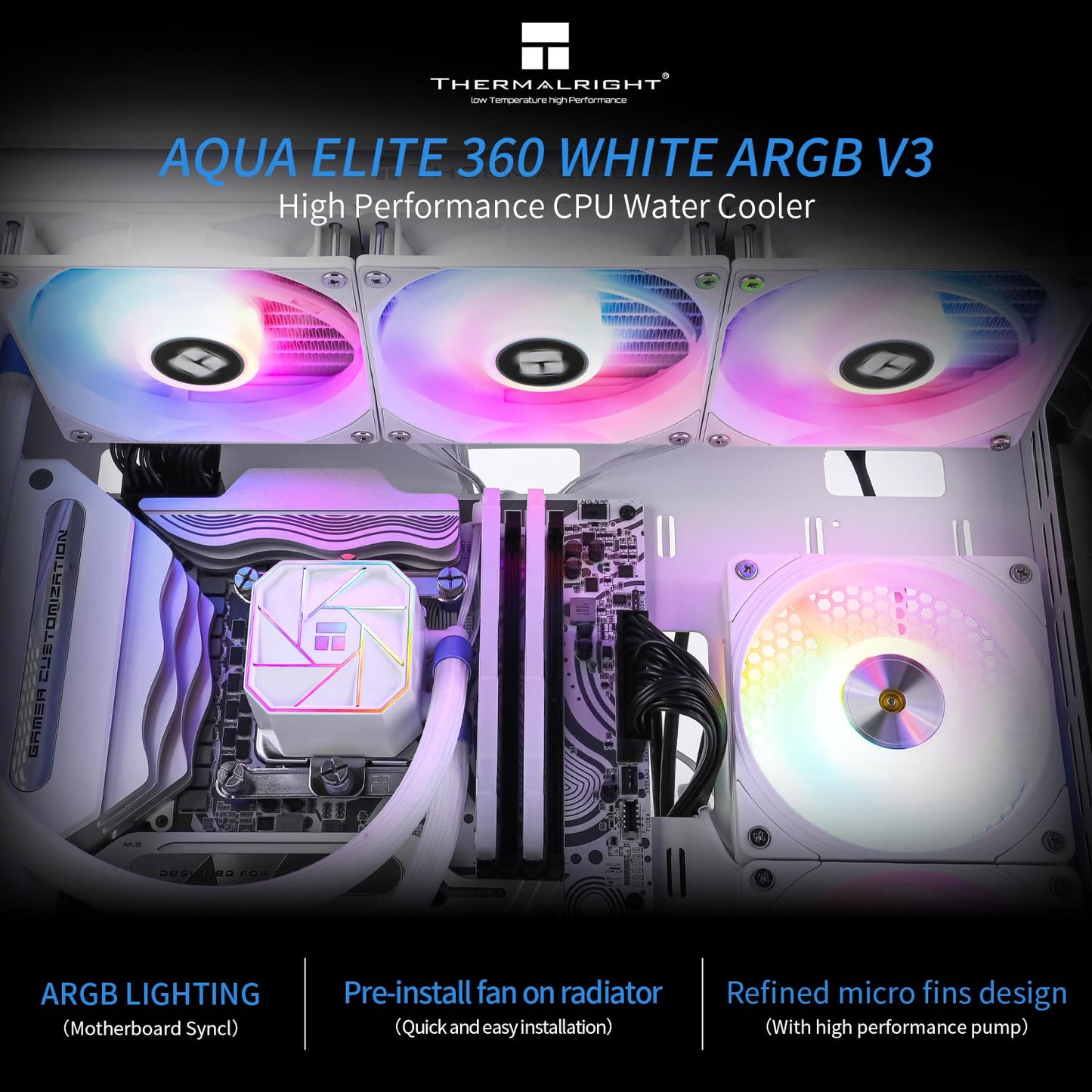 Thermalright Aqua Elite 240 White V3 Liquid CPU Cooler, 240 Cooling Row Size, 2 x 120mm PWM Fans, S-FDB Bearings,for AM4/AM5, Intel