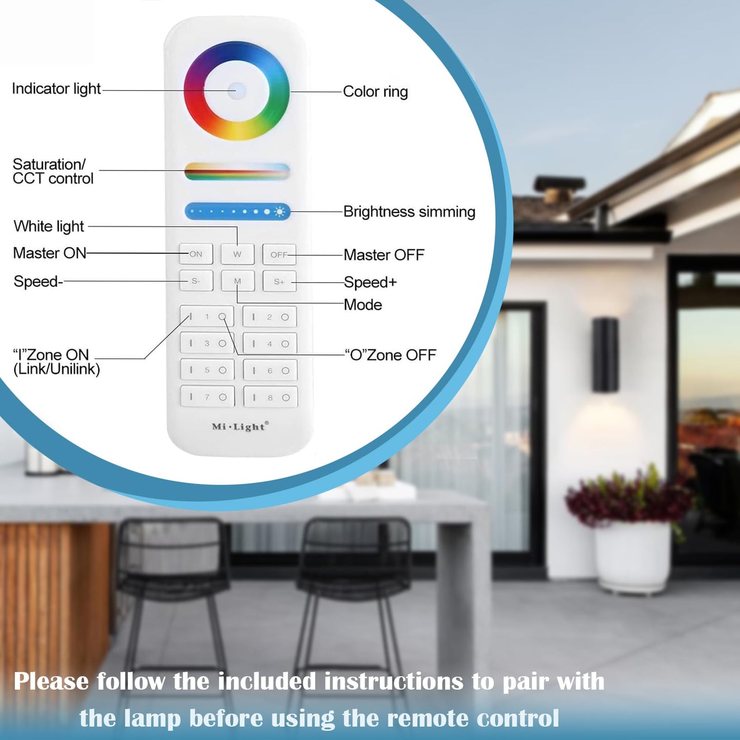 iYogaled Exterior Double Up Down Outdoor Wall Lights, Mi.Light Remote Control RGB Color Changing 1200lm Warm White 3000k RGB+CCT Cylinder Outdoor Wall