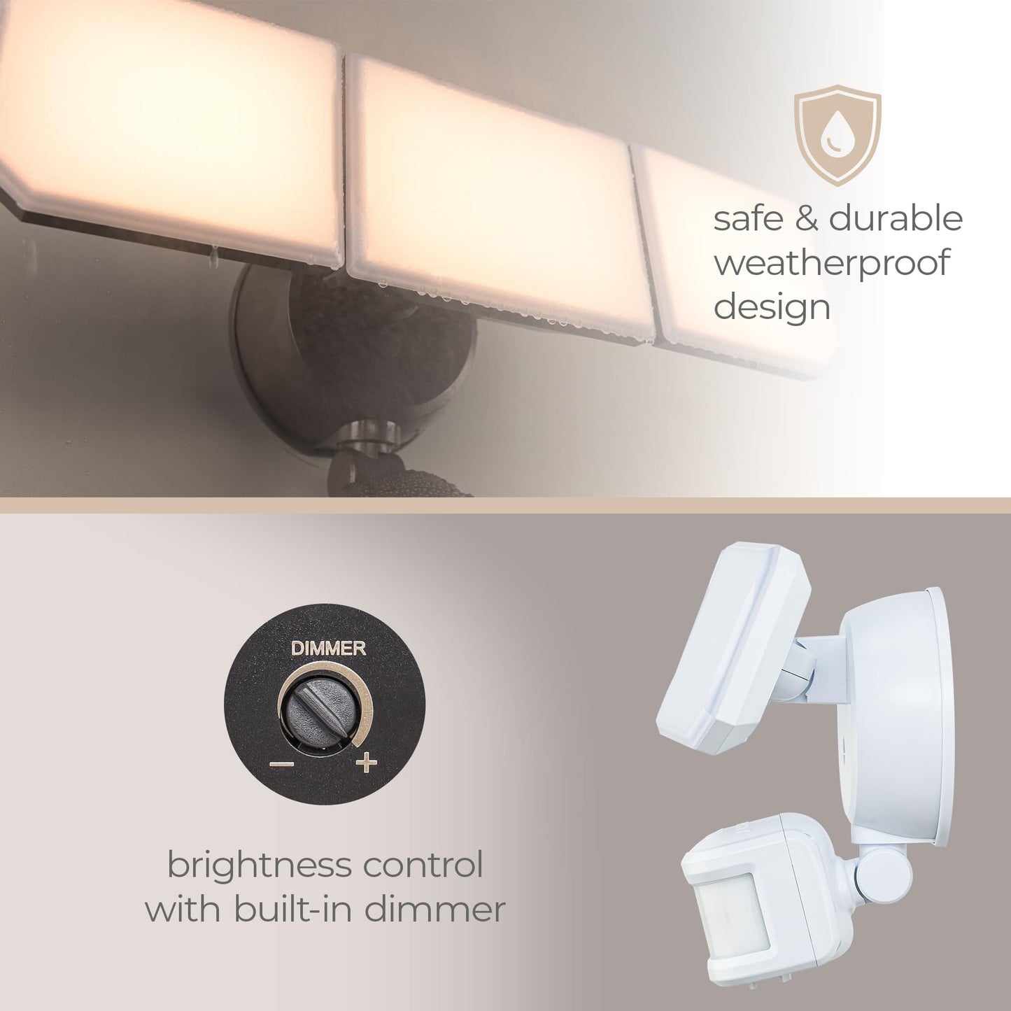 East Grove Home Guardian Flood and Security Wall Light with 3 Lights 3,400 Lumens 30 Watts and Programmable Motion and Photo Sensor in White