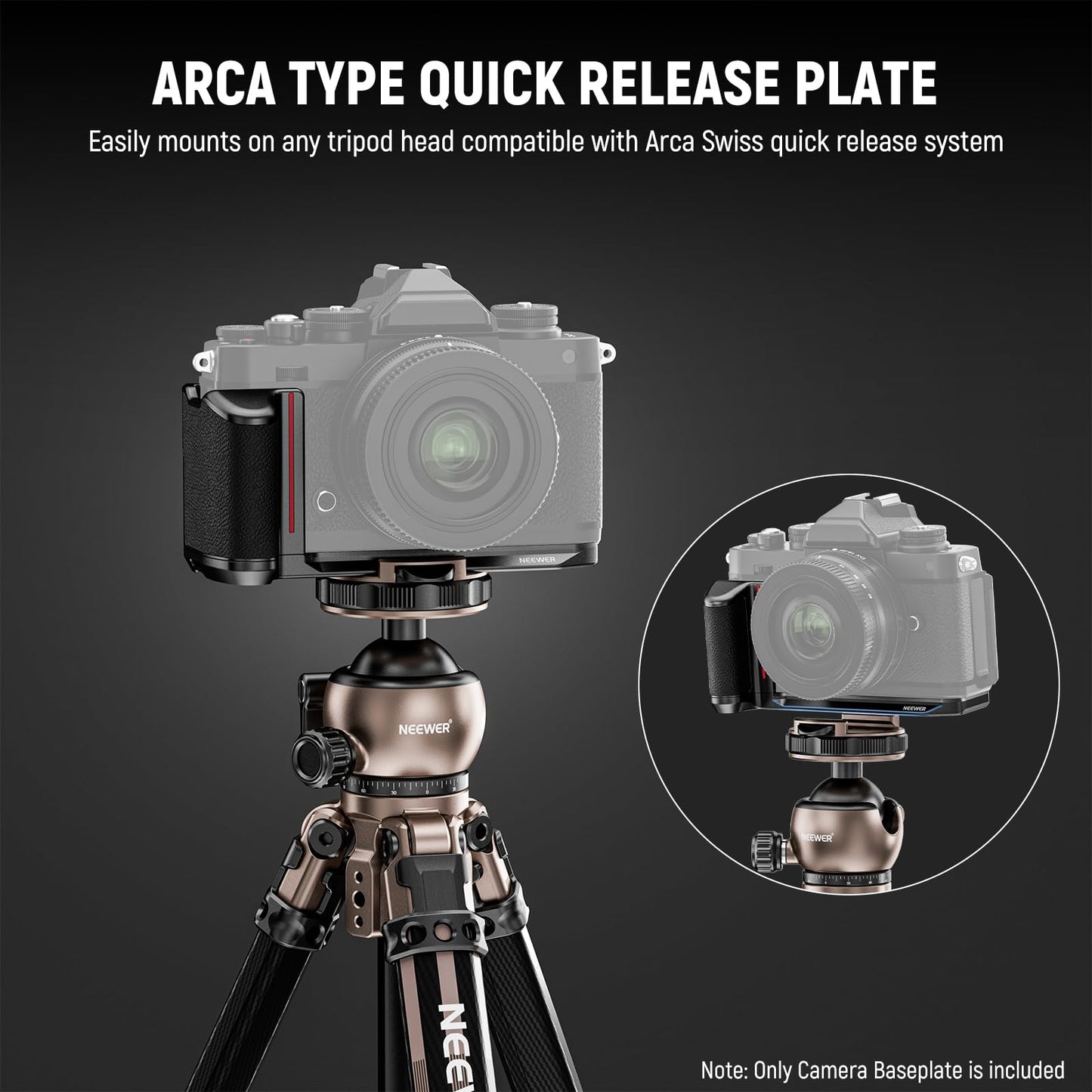NEEWER Zfc L Bracket Handgrip Compatible with Nikon Z fc, Retro Formfitting Thin Camera Mounting Baseplate with Built in Handle & Thumb Grip for Arca