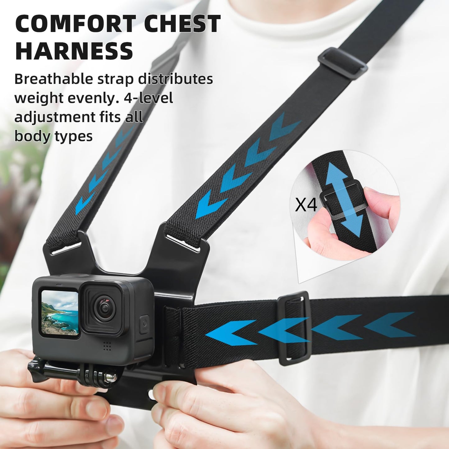 BRDRC Accessories Kit for GoPro, Head Chest Mount Strap Harness Backpack Clip Holder Wrist Strap, 360°Rotating Adapter + Quick Release for DJI Action