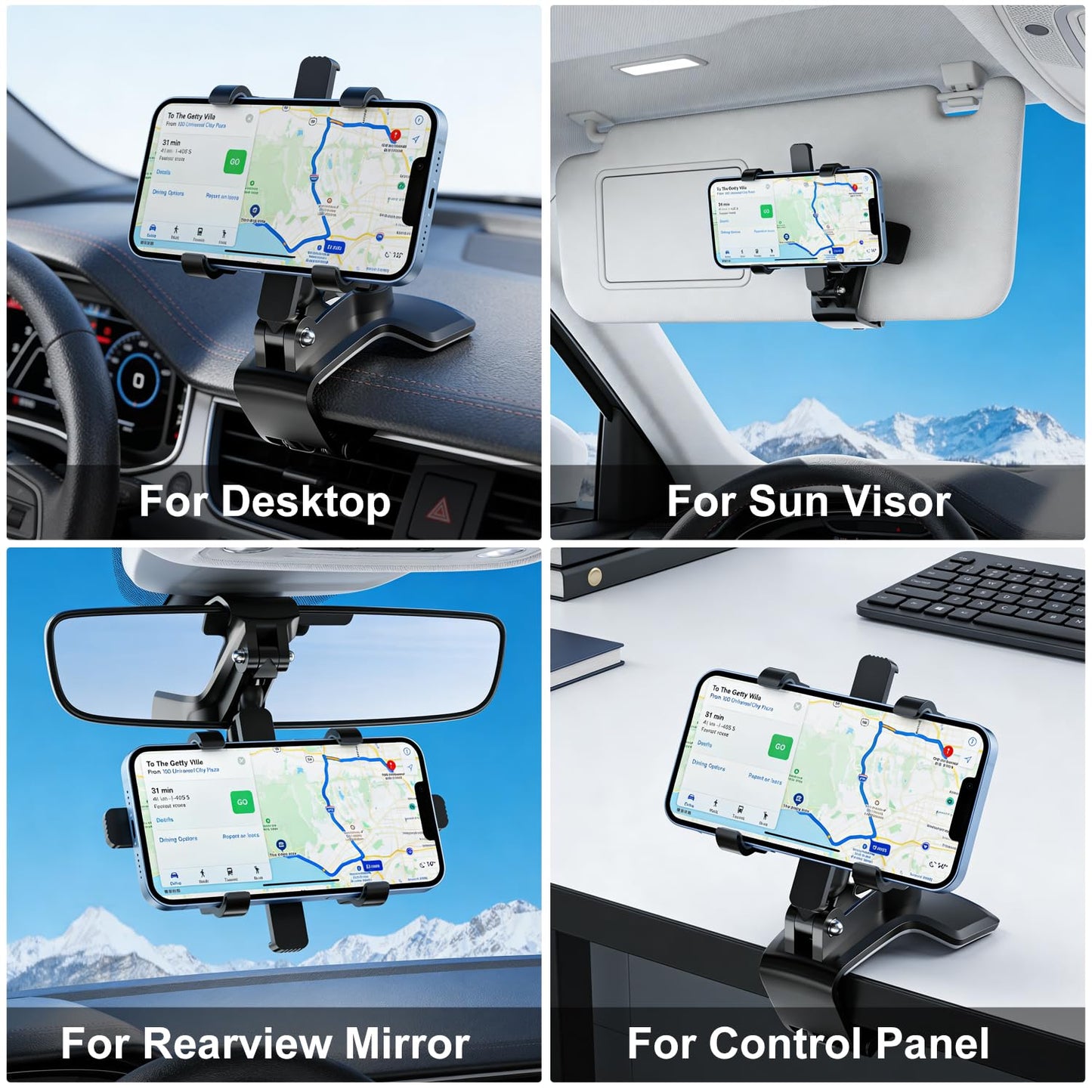 HYTAMY Car Phone Holder, Clip-on Smartphone Holder, 360° Rotation Dashboard Phone Holder, Car Phone Mount Compatible with 4.3-7.6“ Smartphones (NOT