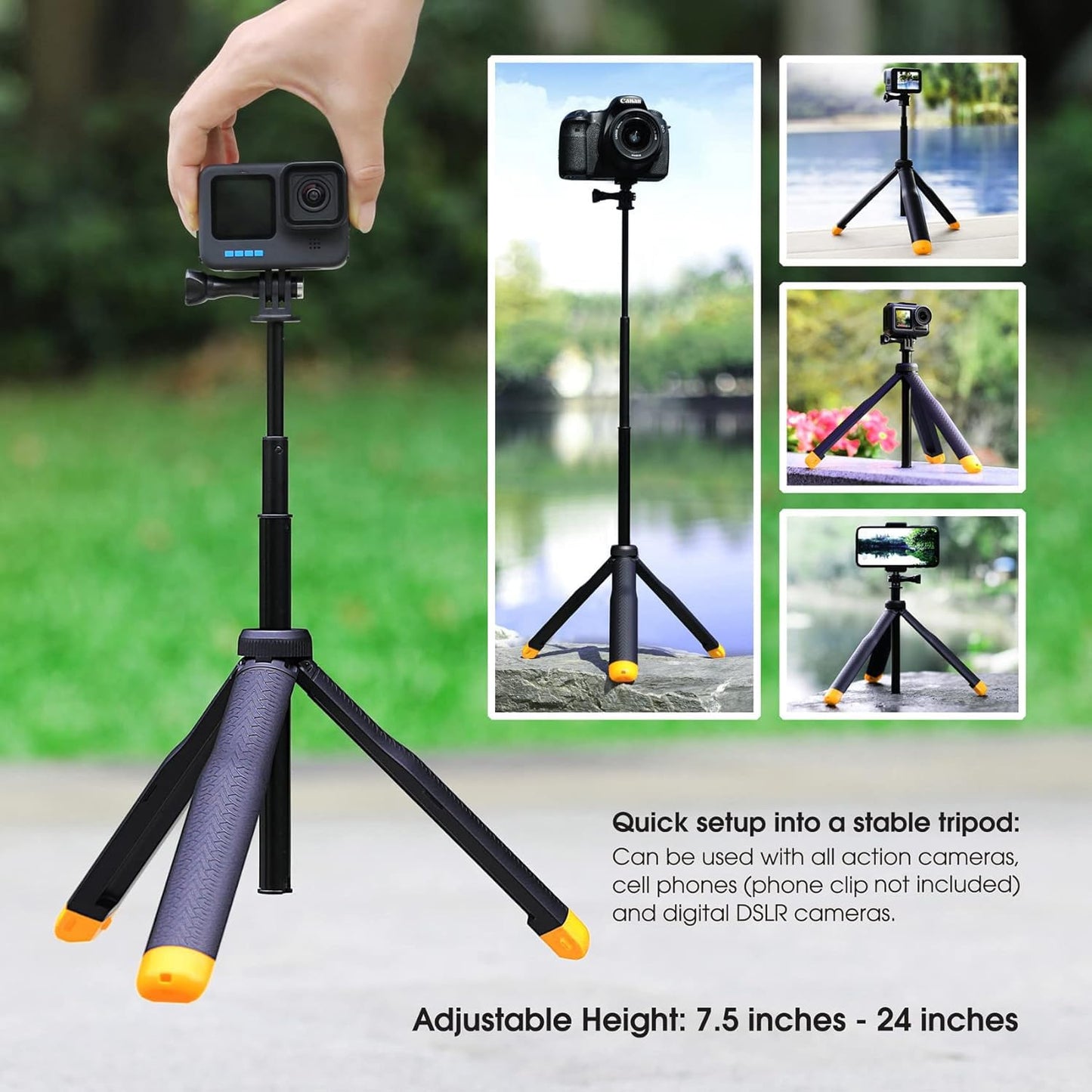 SOONSUN 4in1 Floating Selfie Stick Hand Grip Tripod for GoPro Hero 13 12 11 10 9 8 7 6 5 4 Session Max, AKASO, SJCAM Action Camera, Waterproof