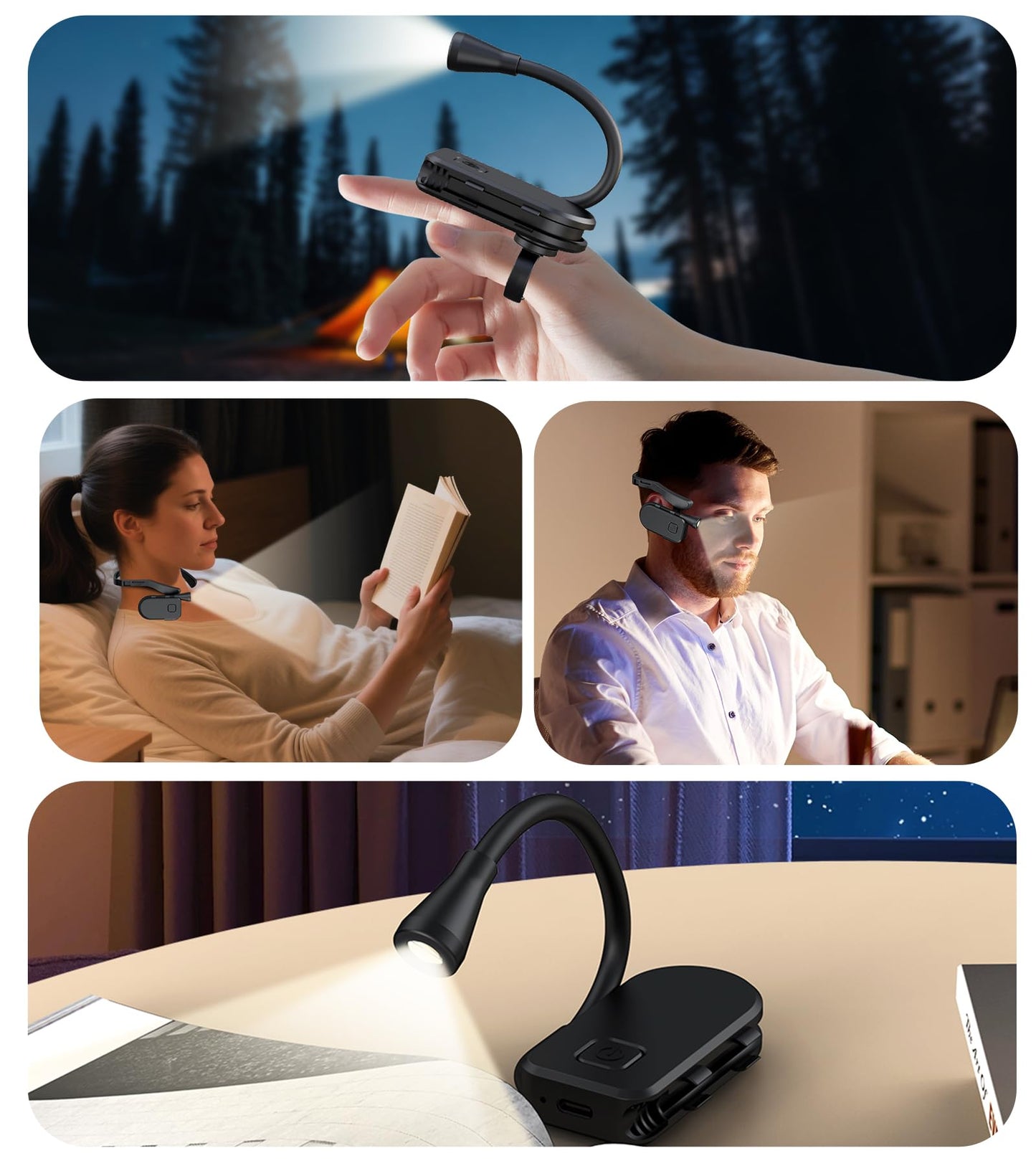 SURPOOTER Neck Reading Light, 3 Color Modes & Stepless Dimming Lightweight Hands-Free Rechargeable LED Book Light with USB-C Charging for Reading