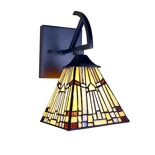 Chloe Lighting Kinsey Mission Tiffany-Style Blackish Bronze 1 Light Wall Sconce 6" Wide, Multicolor