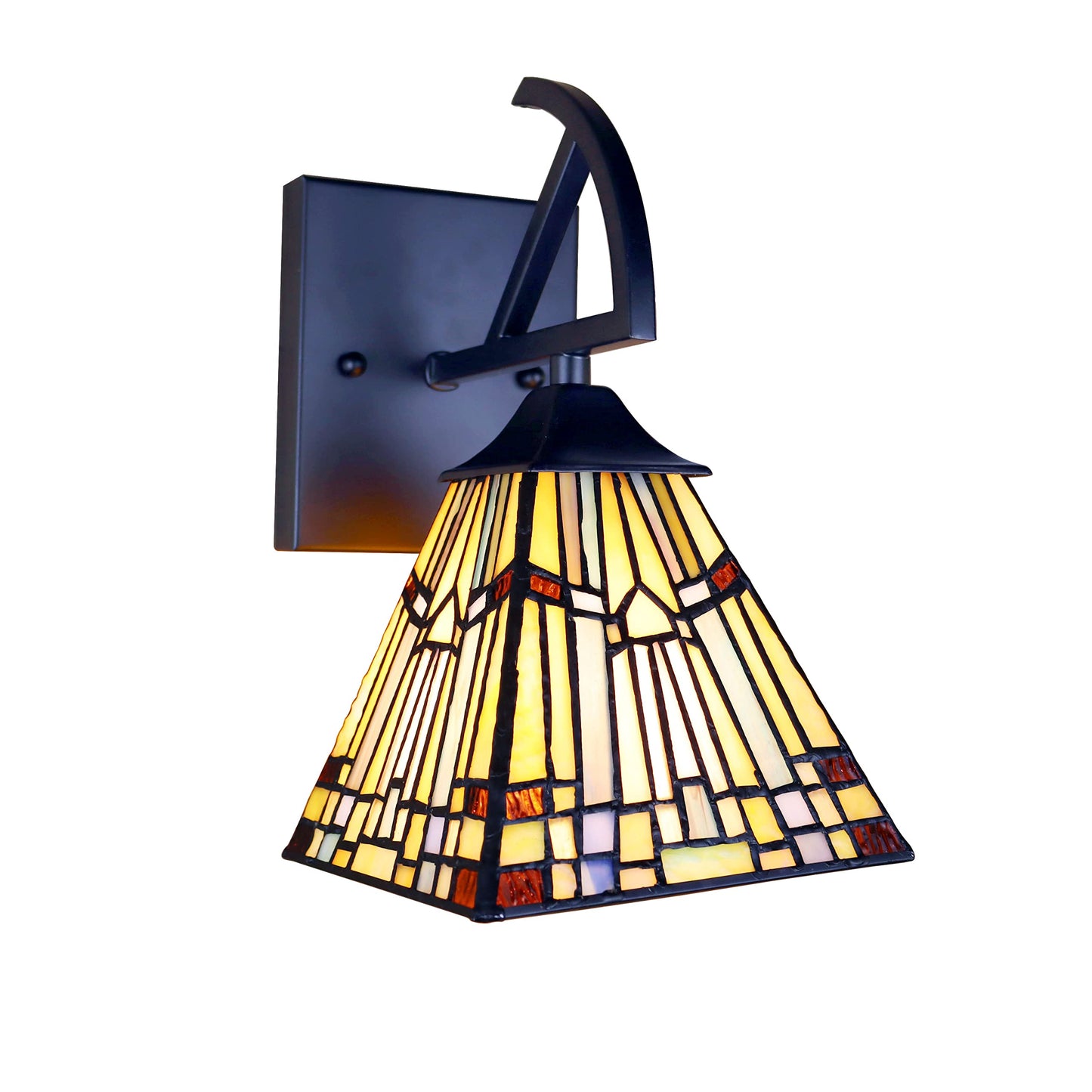 Chloe Lighting Kinsey Mission Tiffany-Style Blackish Bronze 1 Light Wall Sconce 6" Wide, Multicolor