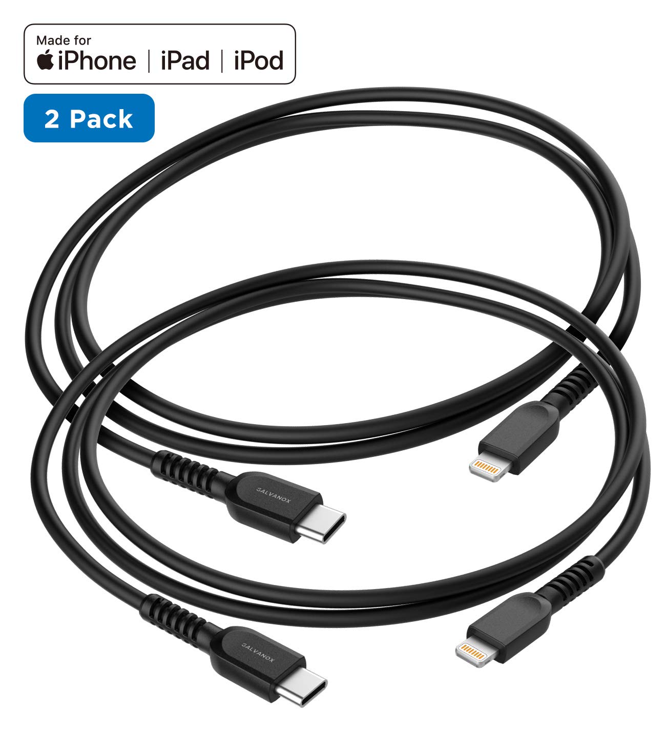 GALVANOX Short iPhone Charging Cable (2 Pack) Apple MFi Certified USB C to Lightning 1ft Braided Charger Cords Compatible with iPhone 11/12/13/14 Pro…