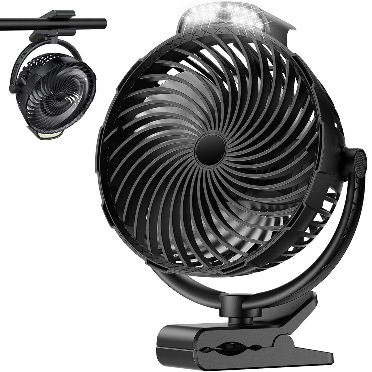 Gentsvip 8-Inch Rechargeable Clip on Fan, 10000mAh Portable Camping Fan with LED Light, 9-Speed Ultra Quiet Airflow, 30H Runtime, 360° Rotating Desk