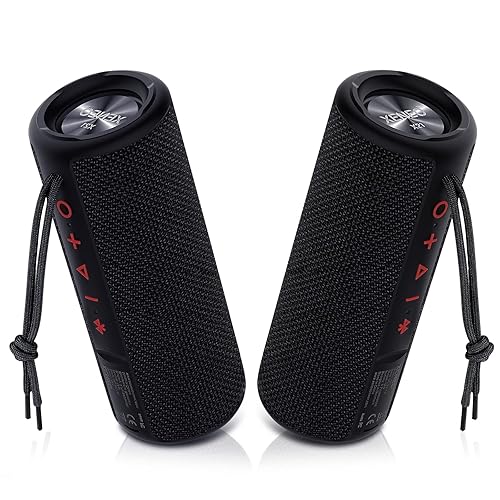 XENEO X21 Dual Portable Bluetooth Speakers Waterproof Outdoor Wireless Stereo Pairing with FM Radio, Micro SD Card, IPX6, Aux Jack 30W for Home