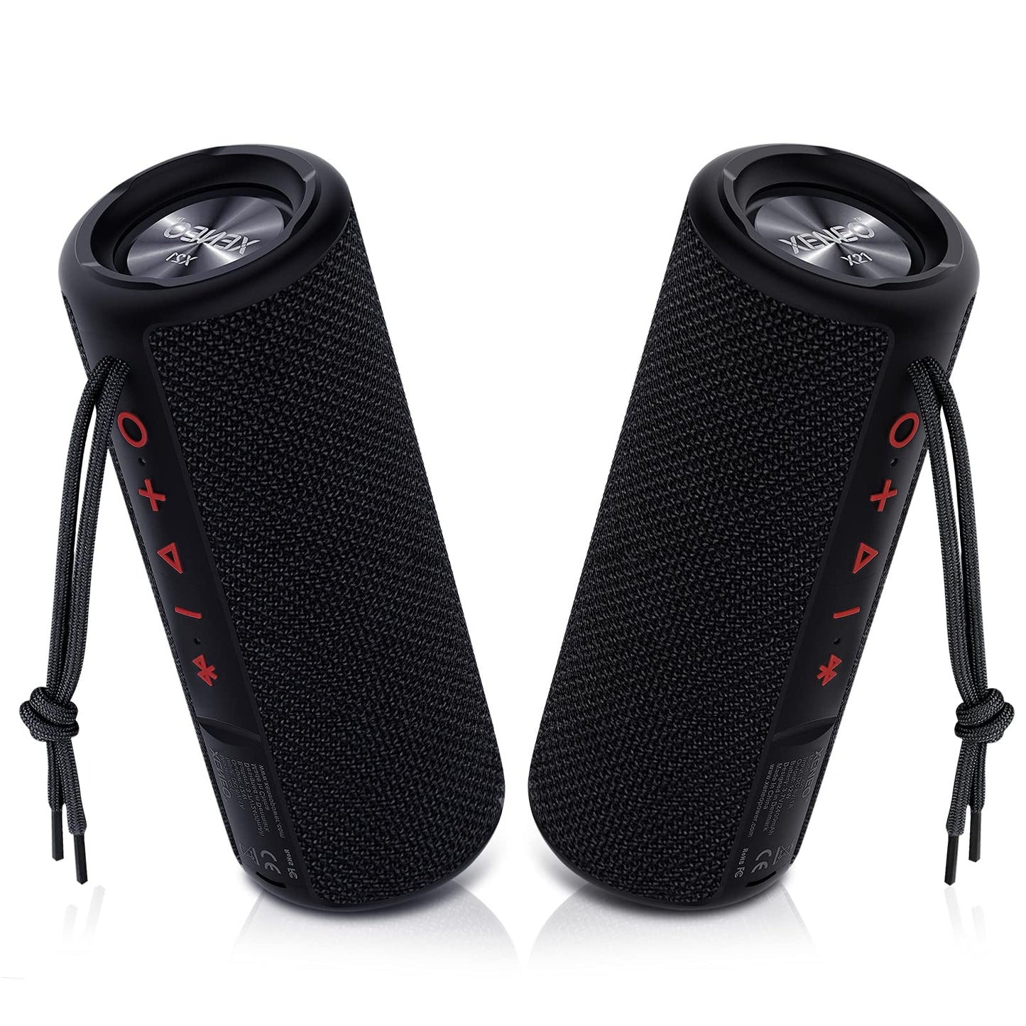 XENEO X21 Dual Portable Bluetooth Speakers Waterproof Outdoor Wireless Stereo Pairing with FM Radio, Micro SD Card, IPX6, Aux Jack 30W for Home
