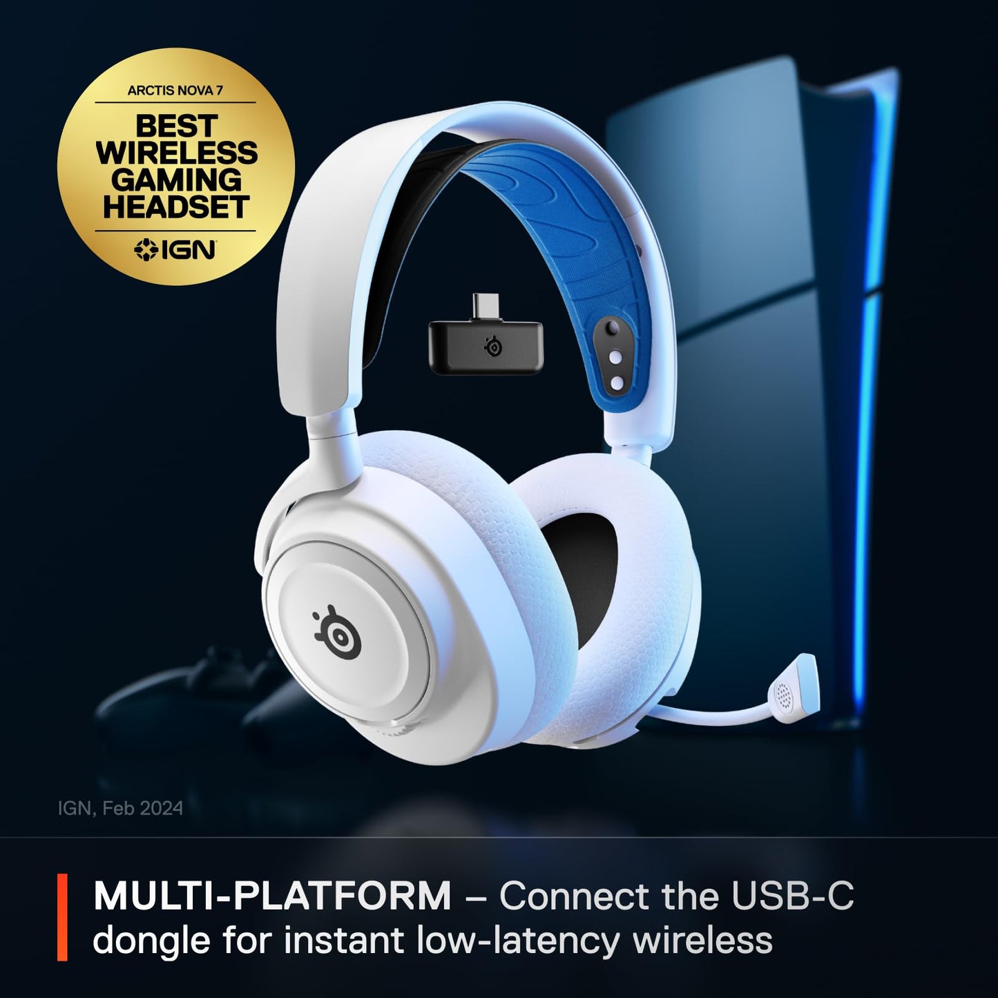 SteelSeries Arctis Nova 7P Wireless Multi-Platform Gaming Headset - Neodymium Magnetic Drivers - 2.4GHz + Bluetooth - 38Hr USB-C Battery - Gen2 AI Mic