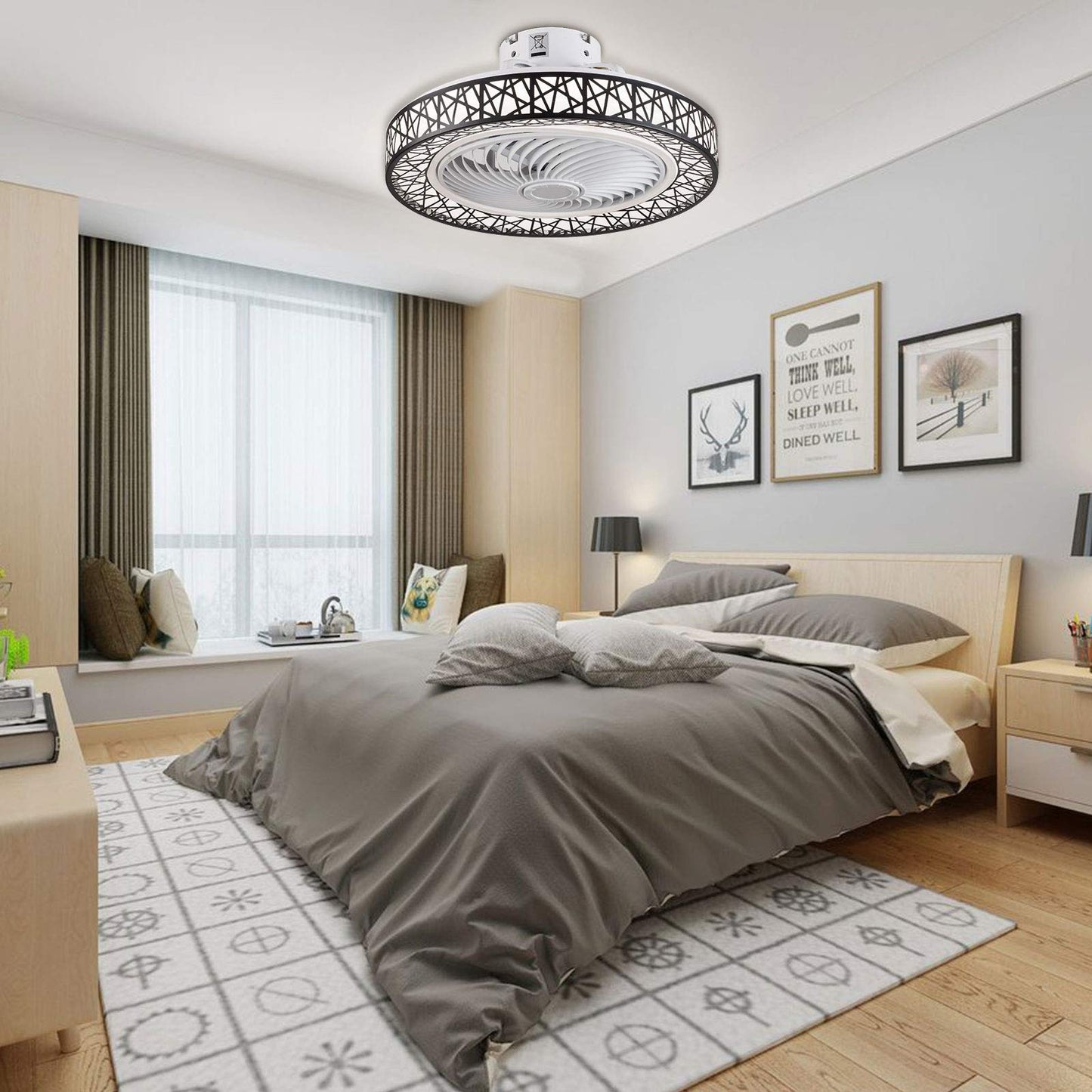 TFCFL Creative Bird-Nest Ceiling Fan Light with Remote Control 3 LED Color Lighting 3-Speeds, 20" Low Profile Flush Mount Acrylic Quiet Chandelier Fan