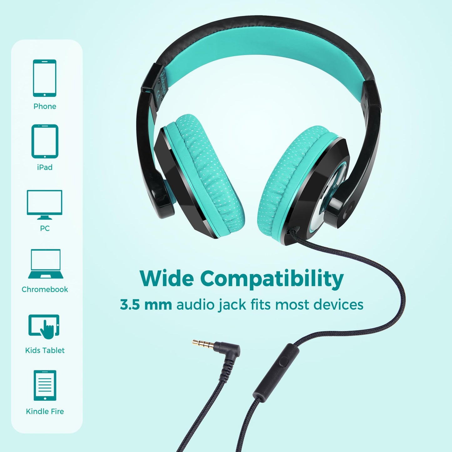 rockpapa Comfort+ Kids Headphones with Microphone, Boys Girls Student Over-Ear Headphones Wired for School Classroom Laptop PC Computer Tablet Black…