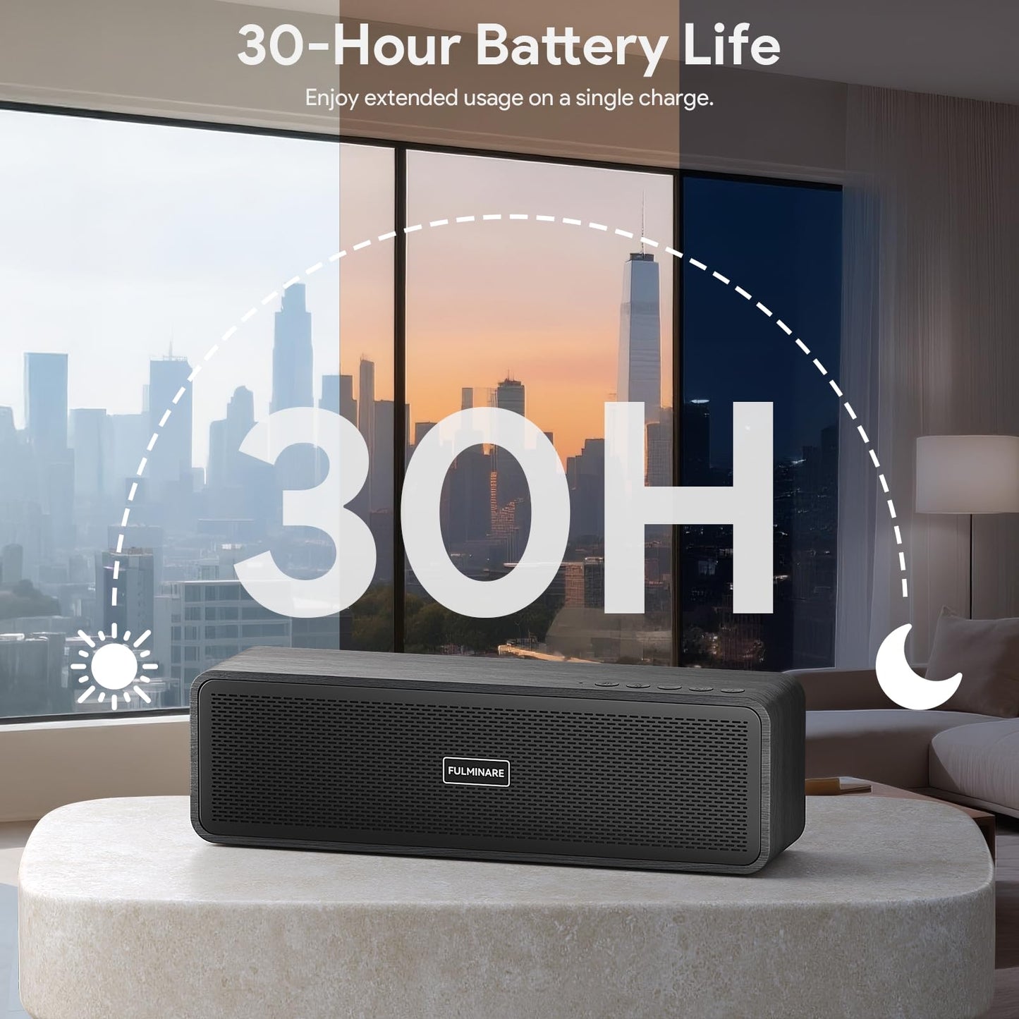 FULMINARE 50W Powerful Sound Bluetooth Speaker, 24H Playtime Wooden Body Speaker with Bluetooth 5.3, 4-in-1 Playing Modes (AUX/TF Card/USB/FM Radio)