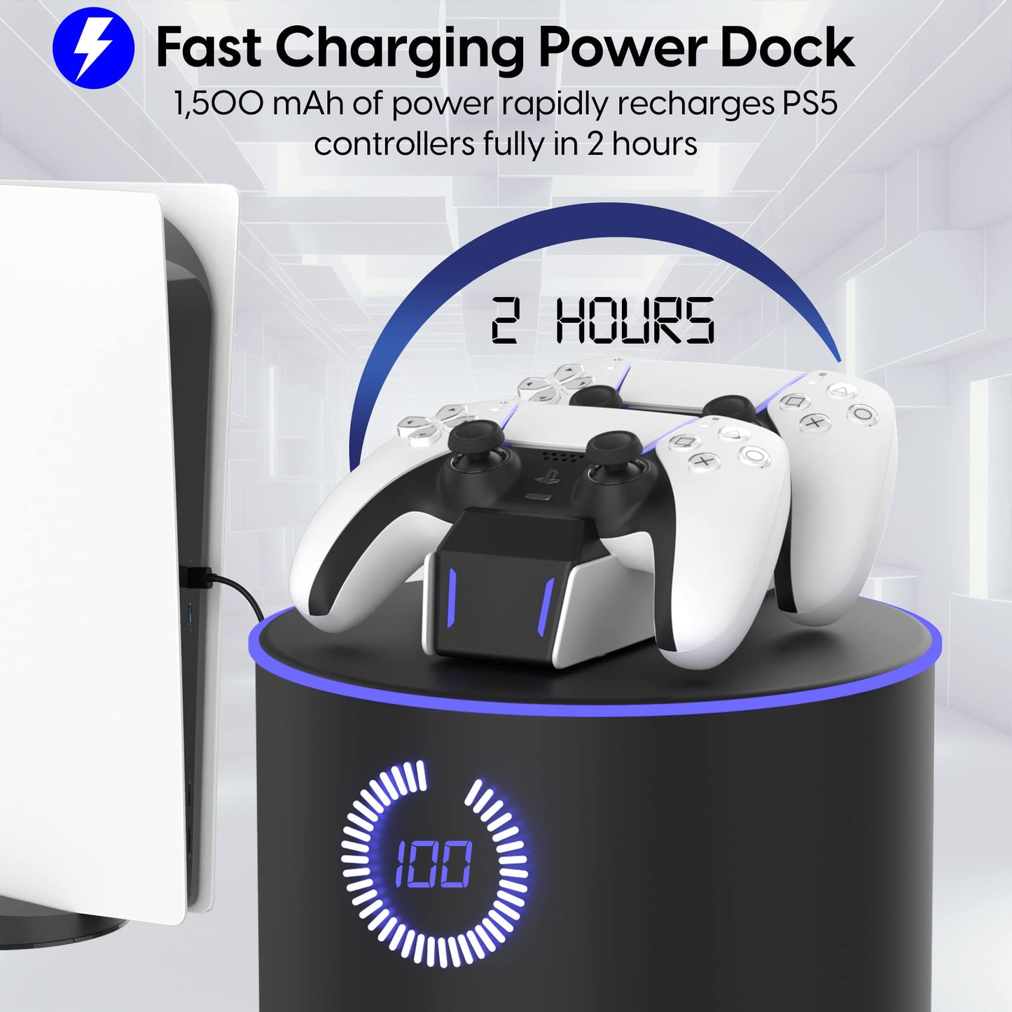 TalkWorks PS5 Controller Charger Station for PlayStation 5 - Fast Charging Dock Stand with Dual Detachable USB C Adapters