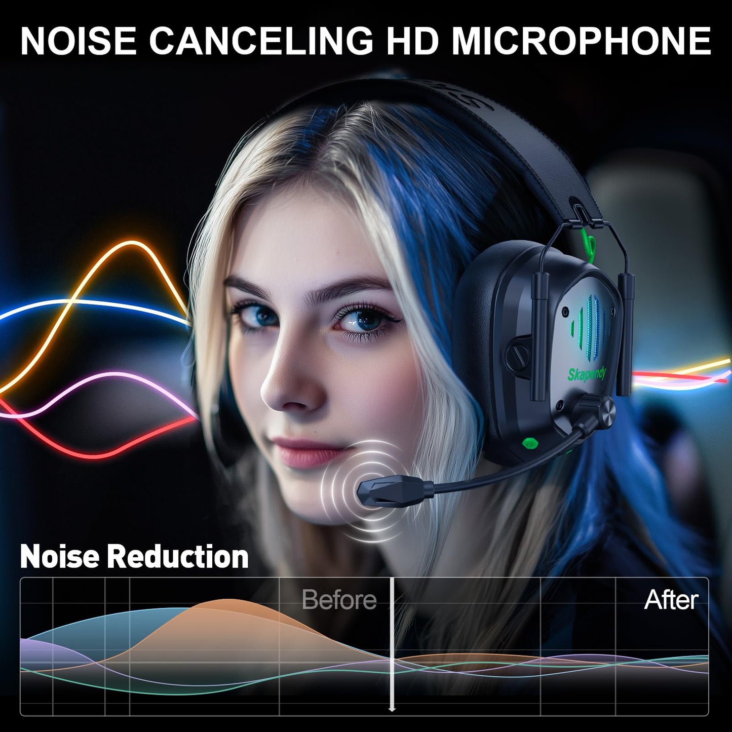 SKAPENDY Wireless Gaming Headset for PS5, PS4, PC, Switch - 2.4GHz & Bluetooth Headphones with Mic, 20ms Low Latency, 3D Stereo Sound, ENC Noise