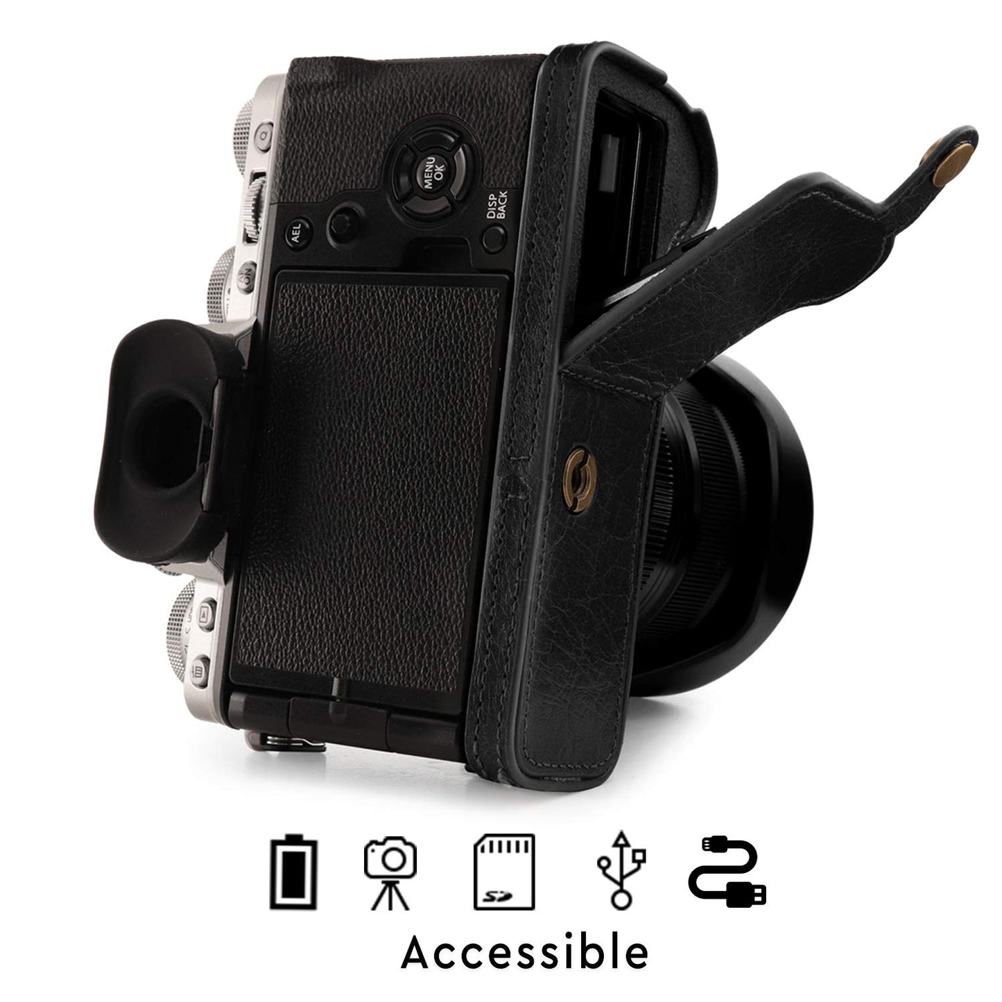MegaGear MG1923 Ever Ready Genuine Leather Camera Half Case Compatible with Fujifilm X-T4 - Black