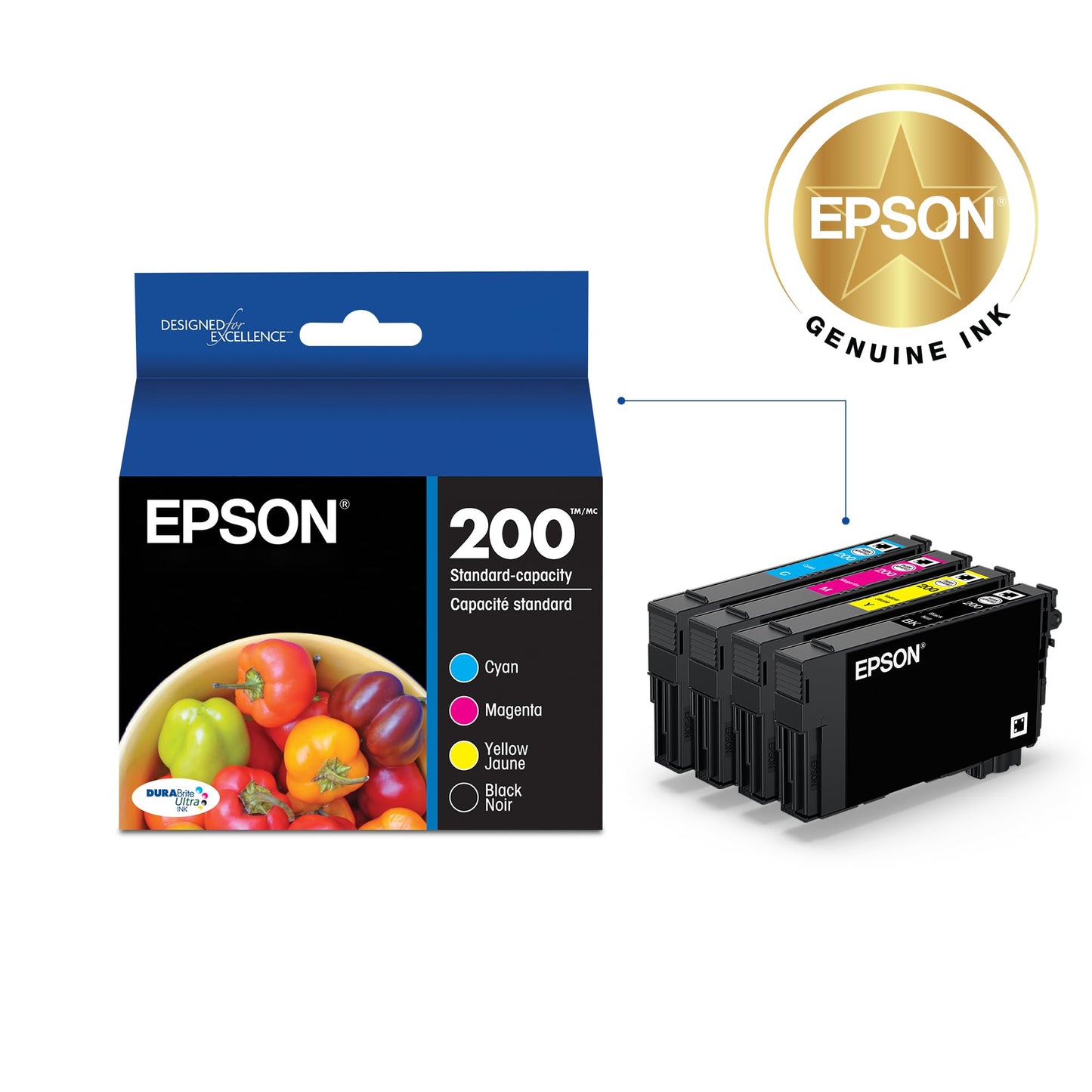 Epson 200 DURABrite Ultra Ink Standard Capacity Black & Color Cartridge Combo Pack (T200120-BCS) Works with Workforce WF-2520, 2530, 2540, Expression