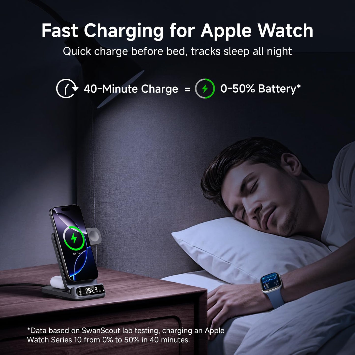 MagSafe Charger Stand with Dimmable Clock, Foldable 3 in 1 Magnetic Wireless Charging Station for iPhone Air/17/16/15 Series, Apple Watch & AirPods