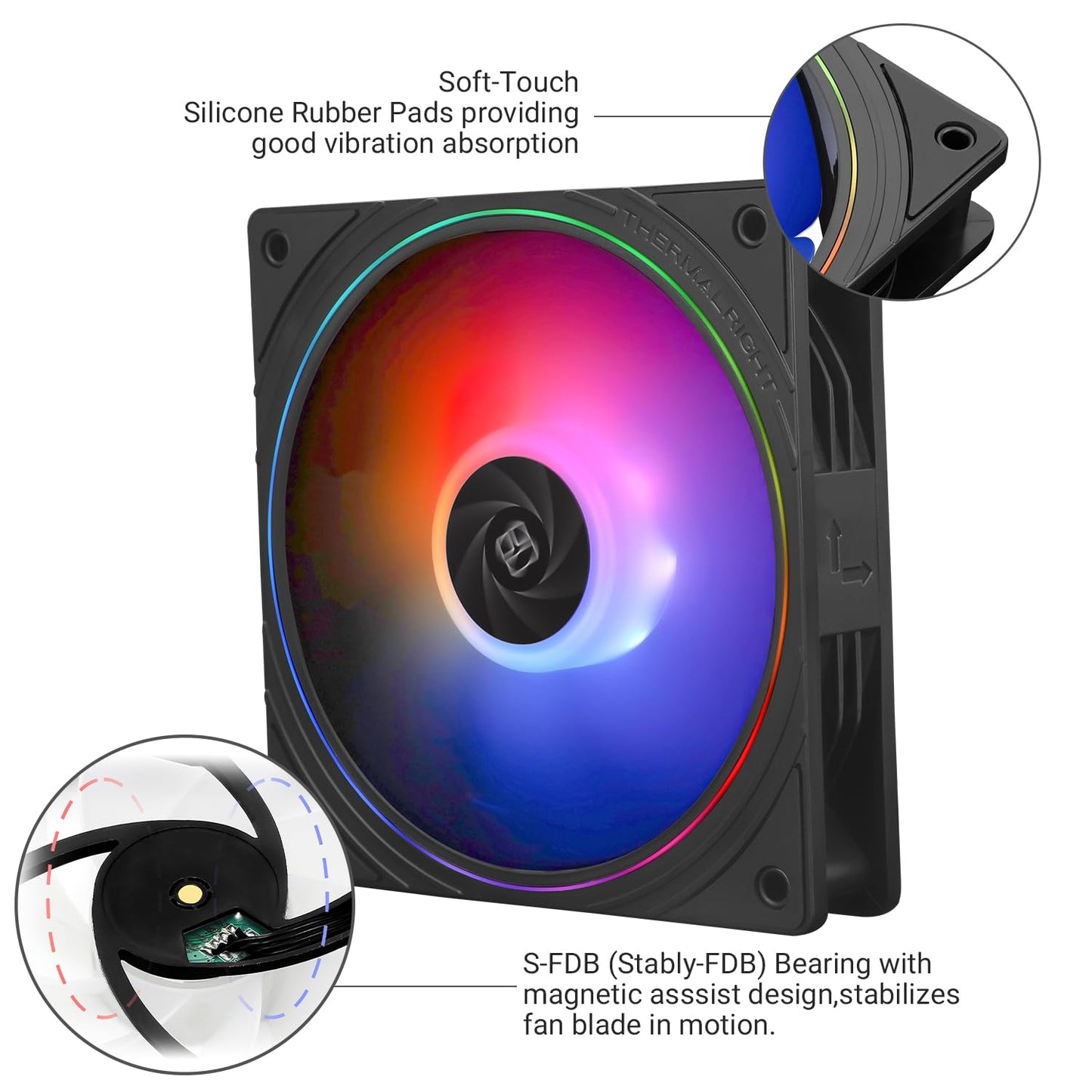 Thermalright TL-S12-S X3 CPU Fan Case Cooler PWM Fan, fine Aperture Light Effect,4pin PWM Connector Computer Fan with ARGB Light Effects, 1500RPM