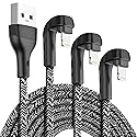 3Pack 90 Degree iPhone Charger 6ft, Apple MFi Certified 6 Feet Lightning Cord Long, Nylon Right Angle 6 Foot Charging Cable for Apple iPhone 14 Pro…
