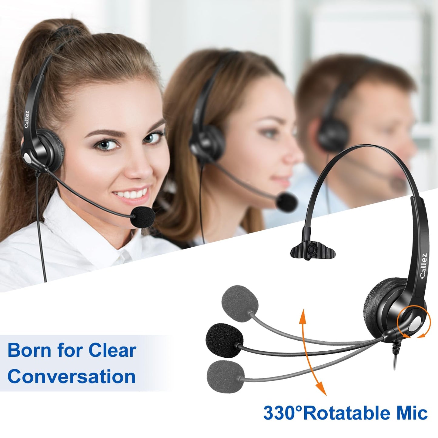 Callez RJ45 Telephone Headset with Microphone Noise Cancelling, Mono Quick Disconnect Phone Headset Compatible with Mitel/Aastra 6865i 6867i 6869i