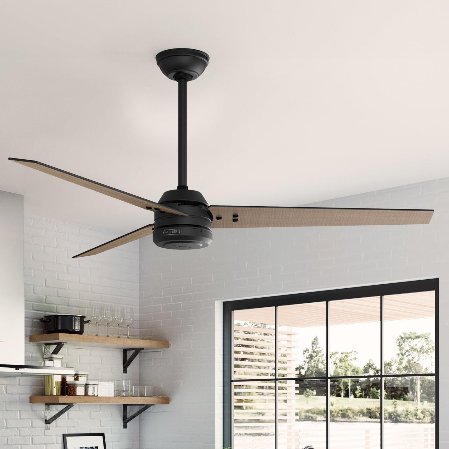 Hunter Fan 60 inch Ceiling Fan with No Light, Outdoor or Indoor Matte Black Ceiling Fan with 3 Blades for Porch, Living Room, Office, Kitchen, Garage