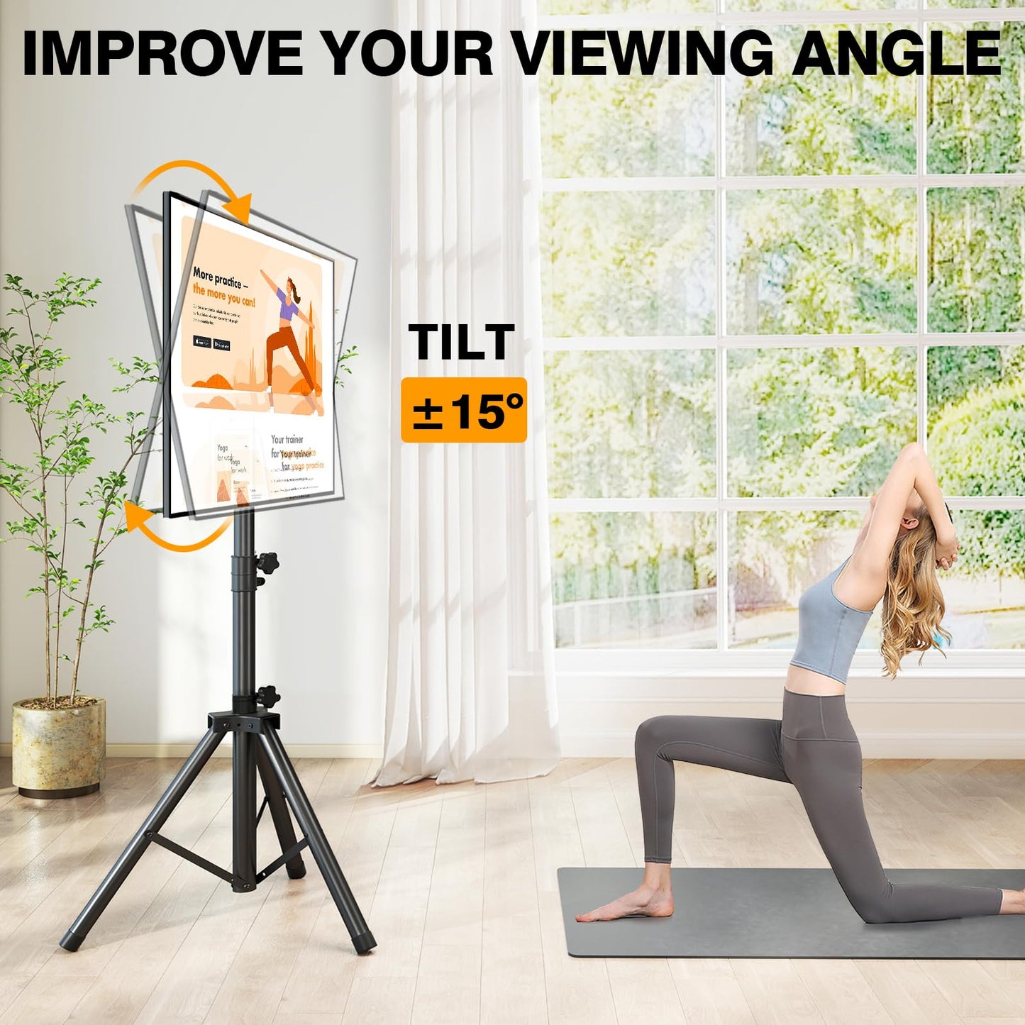 Tripod TV Stand for 23-75 inch Flat Screen/Curved TVs up to 100 lbs, Outdoor TV Stand with ±15° Tilt, Height Adjustable Portable TV Stands with Safety