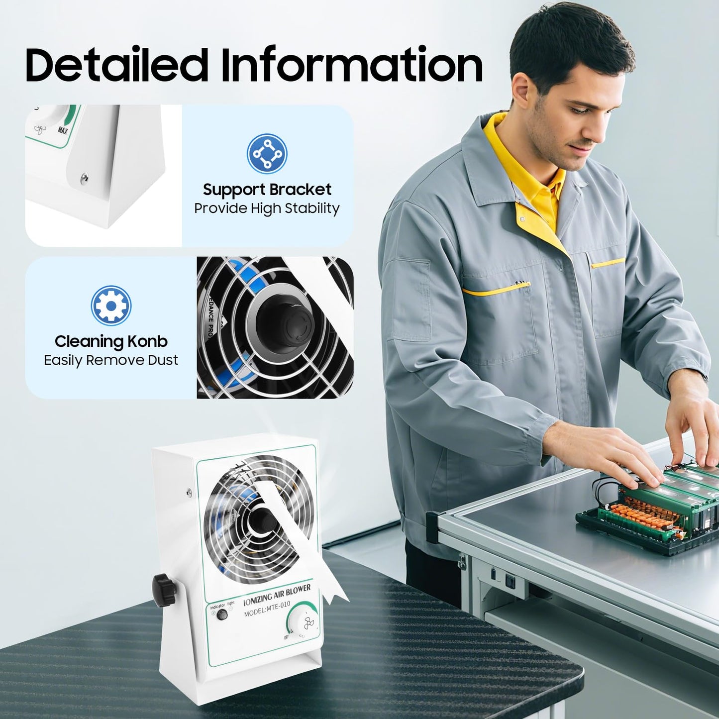 Anti-Static Ionizer Machine, 110V/60Hz Ionizing Air Blower Fan Discharge Desktop ESD Static Eliminator Adjustable Wind Speed Electricity Elimination