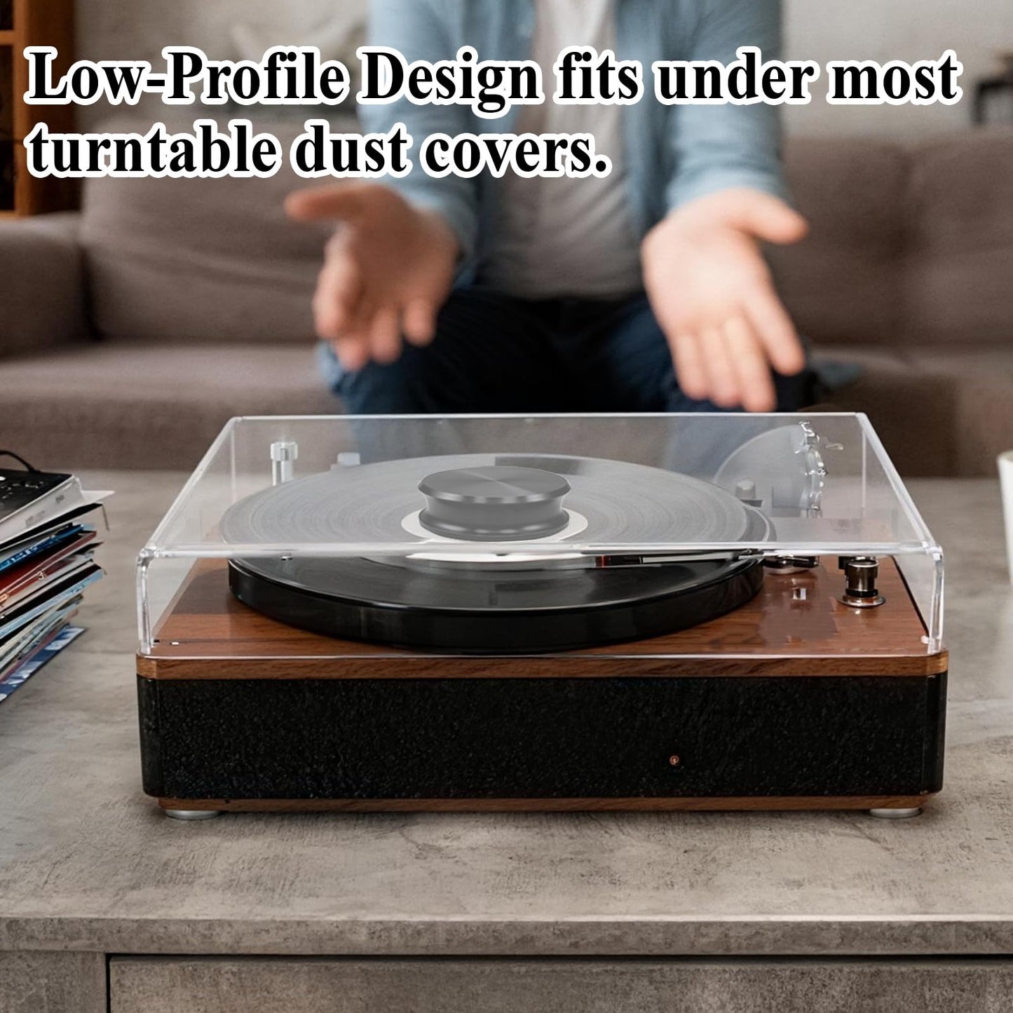 Pancosmy Black Record Weight Stabilizer 11oz Low Profile Design Vinyl LP Disc Turntable Weight Clamps for Record Player with Soft Base Pad