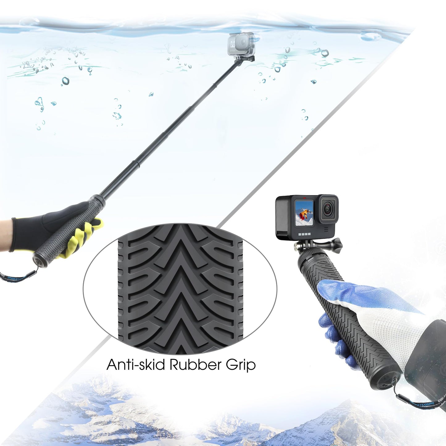 SOONSUN Waterproof Selfie Stick Extension Pole Tripod Stand Hand Grip for GoPro Hero 13, 12, 11, 10, 9, 8, 7, 6, 5, 4, 3, 2, Session, Fusion, SJCAM