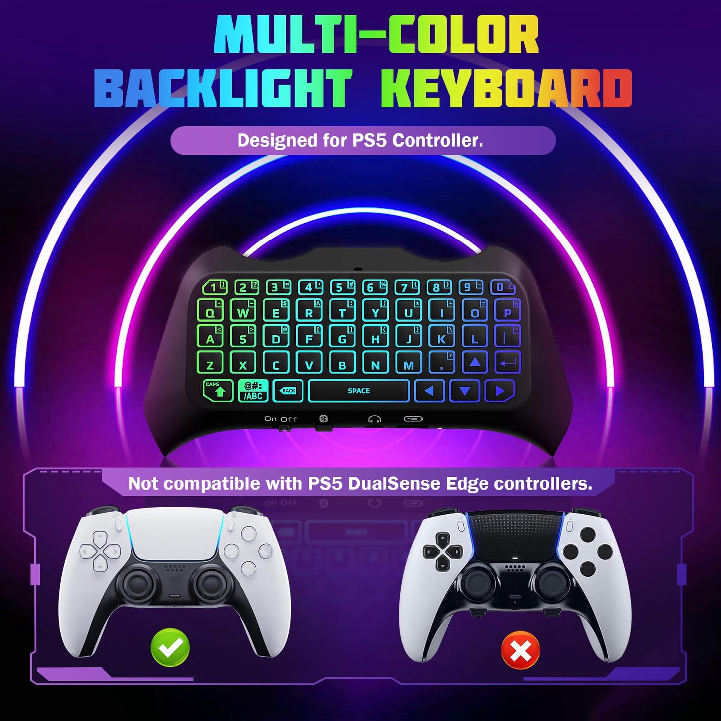 TiMOVO RGB Backlight Keyboard for PS5 Controller, Wireless Bluetooth Keypad Chatpad for PlayStation 5 Controller, Mini PS5 Multi-Color Game Keyboard