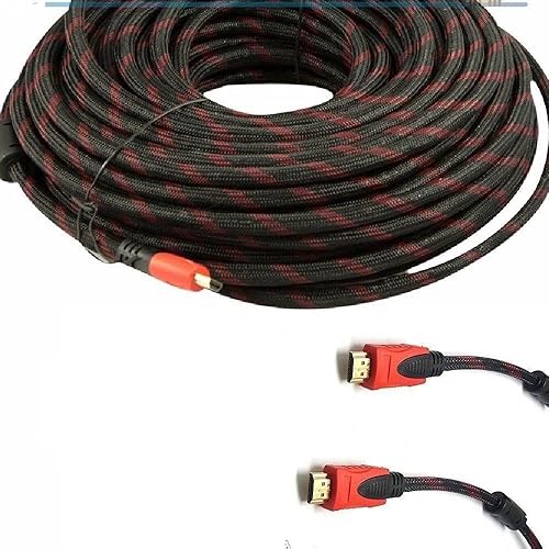 CableVantage Premium HDMI Cable 100FT for 3D DVD HDTV LCD HD TV 1080P v1.4 High Speed Braided Nylon HDMI Cable Braided Red