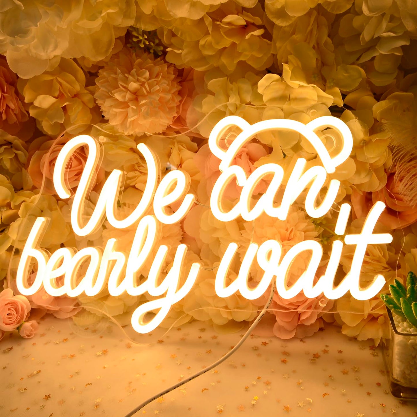 Planzo We Can Bearly Wait Led Neon Light SIgn Baby Shower Wedding Baby Kids Room Nursery Bedroom Hanging Wall Sign Decor USB Bear Light Up Sign
