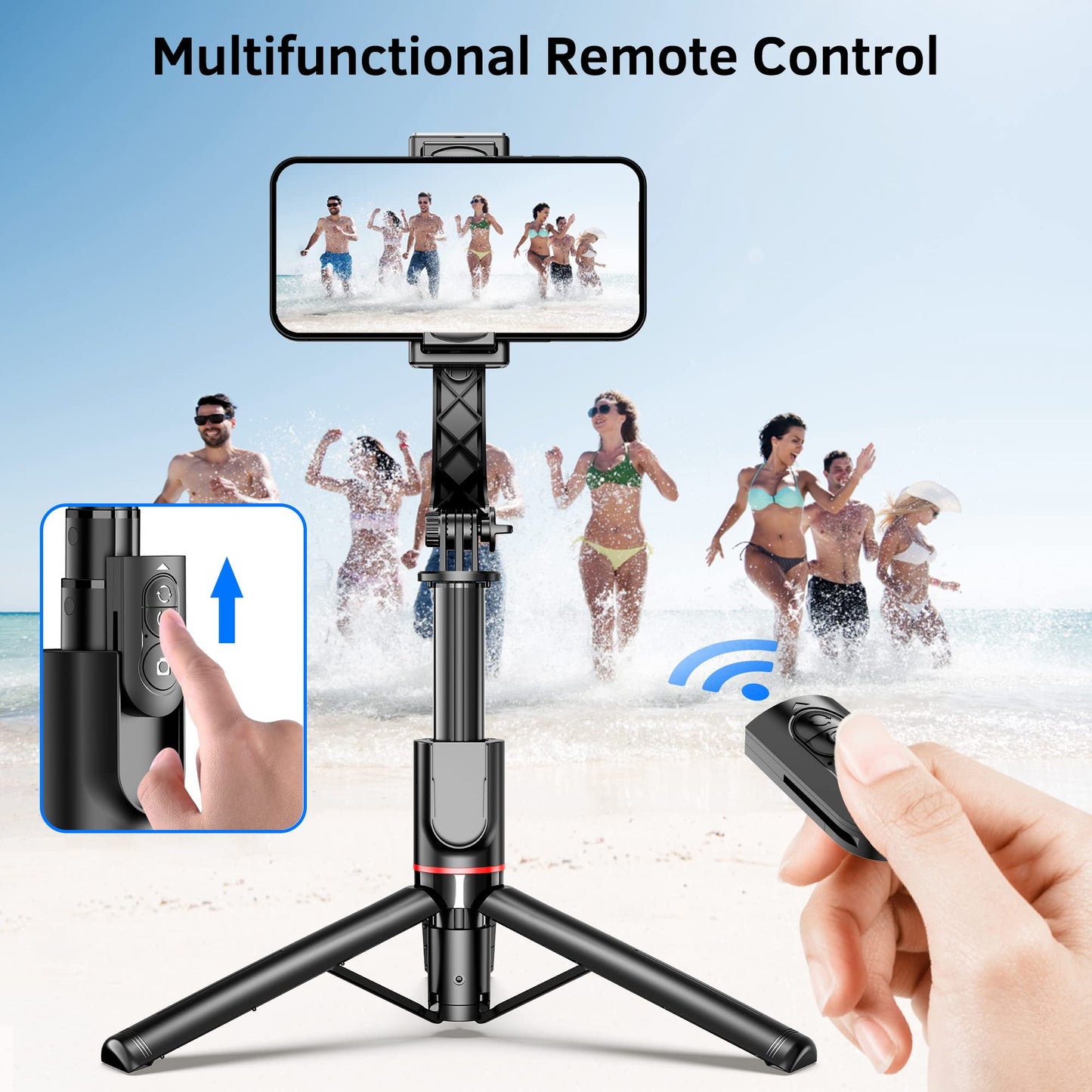 Smartphone Gimbal Stabilizer with Remote, Aluminum Extendable Selfie Stick Tripod, 360° Automatic Rotation, Auto Balance for Live Video Recording