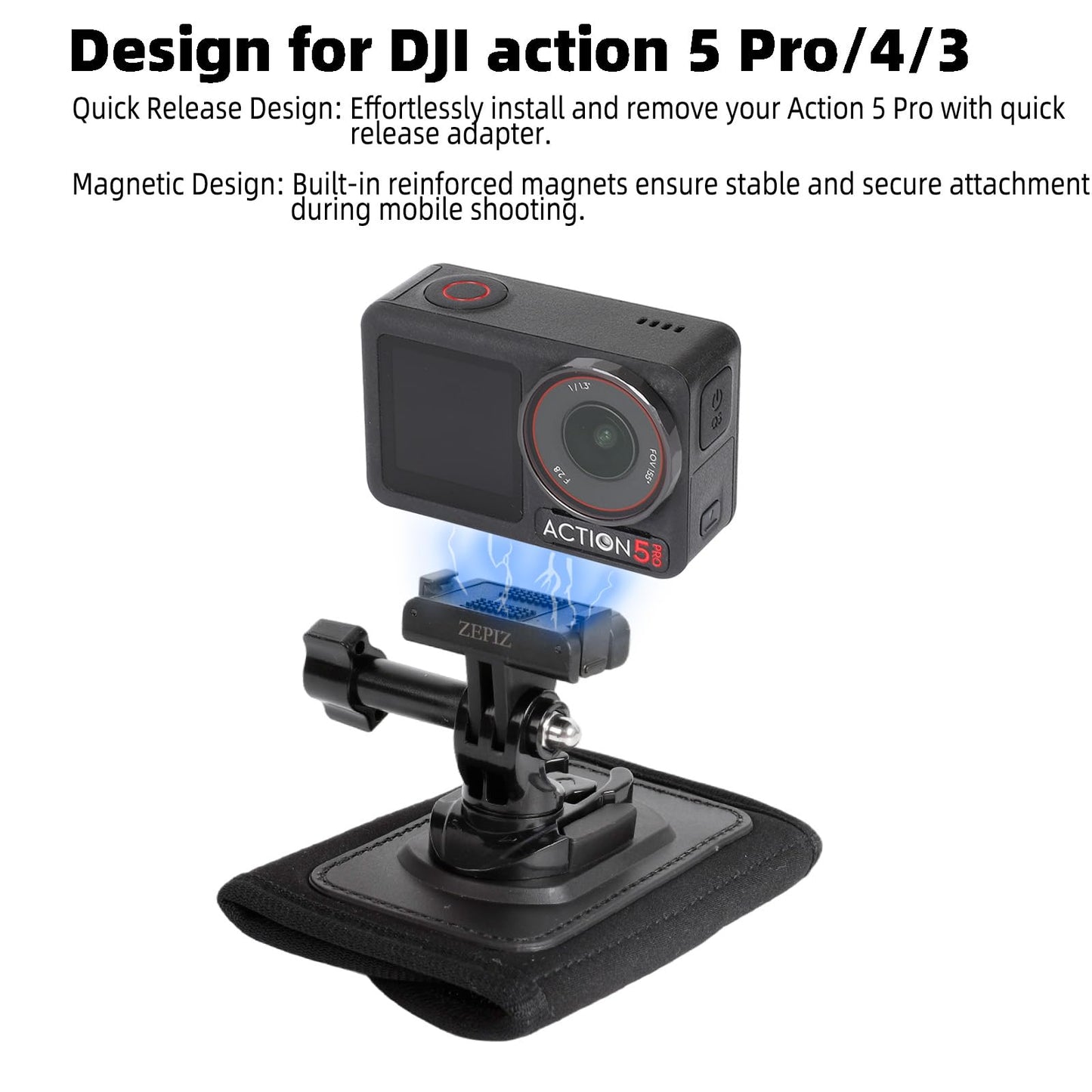 ZEPIZ Backpack Strap Mount with Magnetic Quick Release Adapter for DJI Osmo Action 5 Pro, Osmo Action 4 3