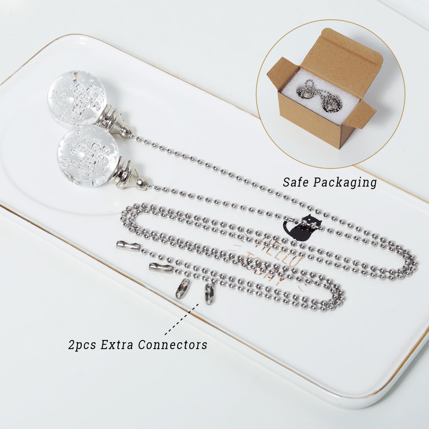 2pcs Clear Crystal Ceiling Fan Pull Chain Crystal Bubble Ball 30mm Dazzling Pull Chain Extension with Connector for Ceiling Light Fan