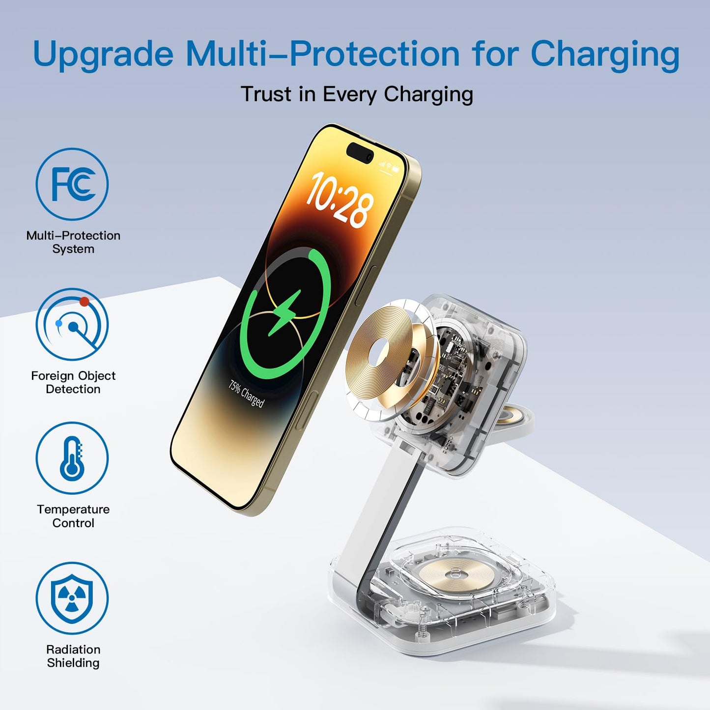 RYND 2026 Traveling Wireless Mag-Safe Fast Charging Station,Magnetic 3 in 1 Charger with iPhone 17 16 15 14 13 12 Pro Max Plus,Apple Watch Series