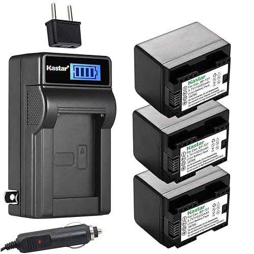 Kastar 3-Pack BP-727 Battery and LCD AC Charger Compatible with Canon VIXIA HF R80 HFR80, LEGRIA HF M66 HFM66, LEGRIA HF M68 HFM68, LEGRIA HF M76