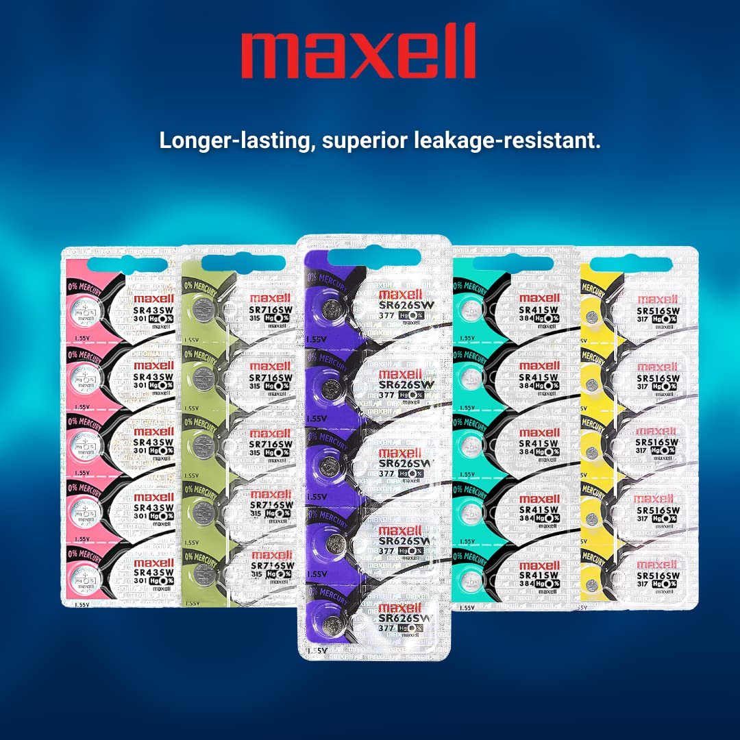 2 x MAXELL SR626SW 377 1.55v Silver Oxide Button Cell Watch Battery - Official Genuine Maxell
