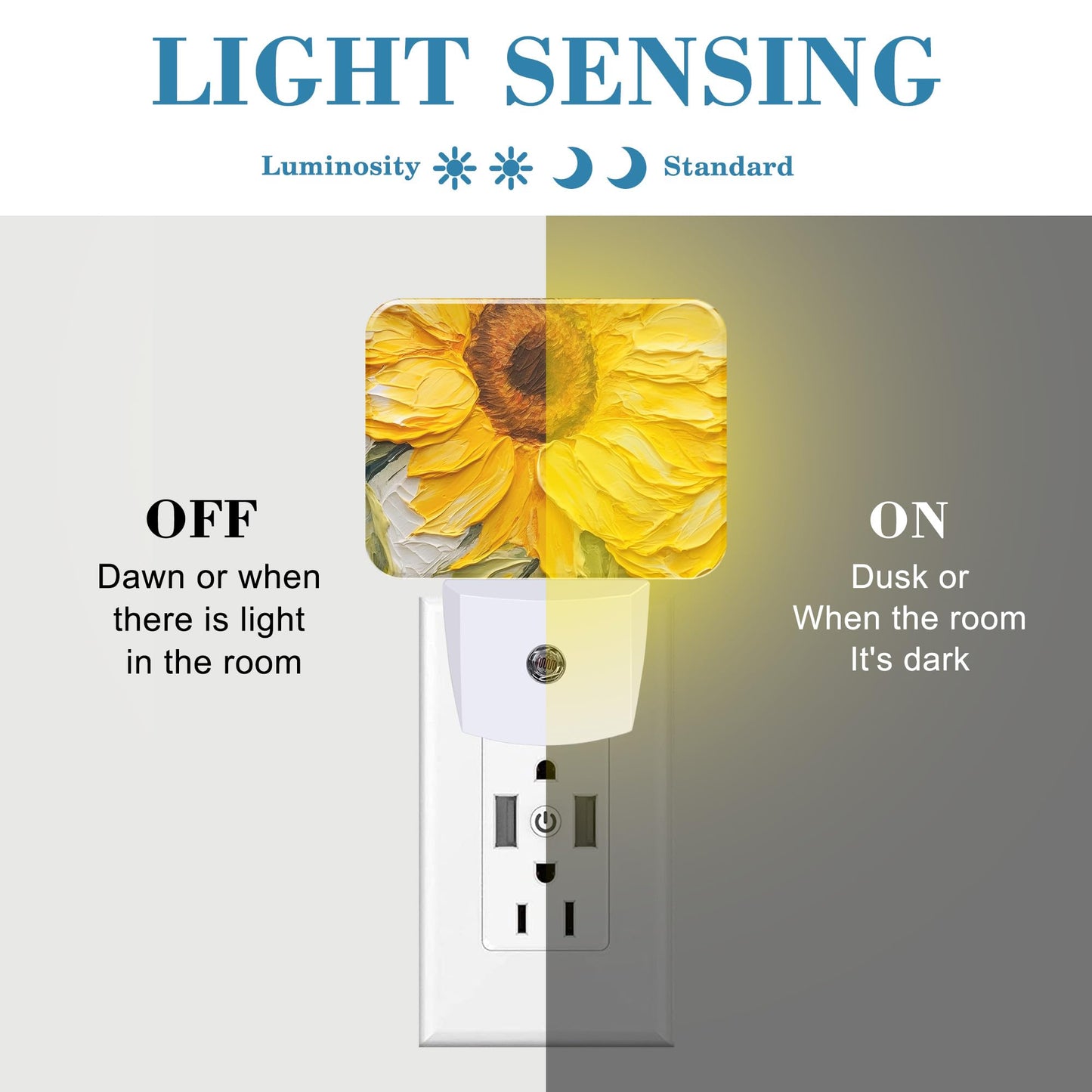 Uiaoiais Sunflower Oil Painting Night Light Plug into Wall, Sunflower Night Light with Dusk to Dawn Sensor for Kid Girls Boys Women Men Bedroom
