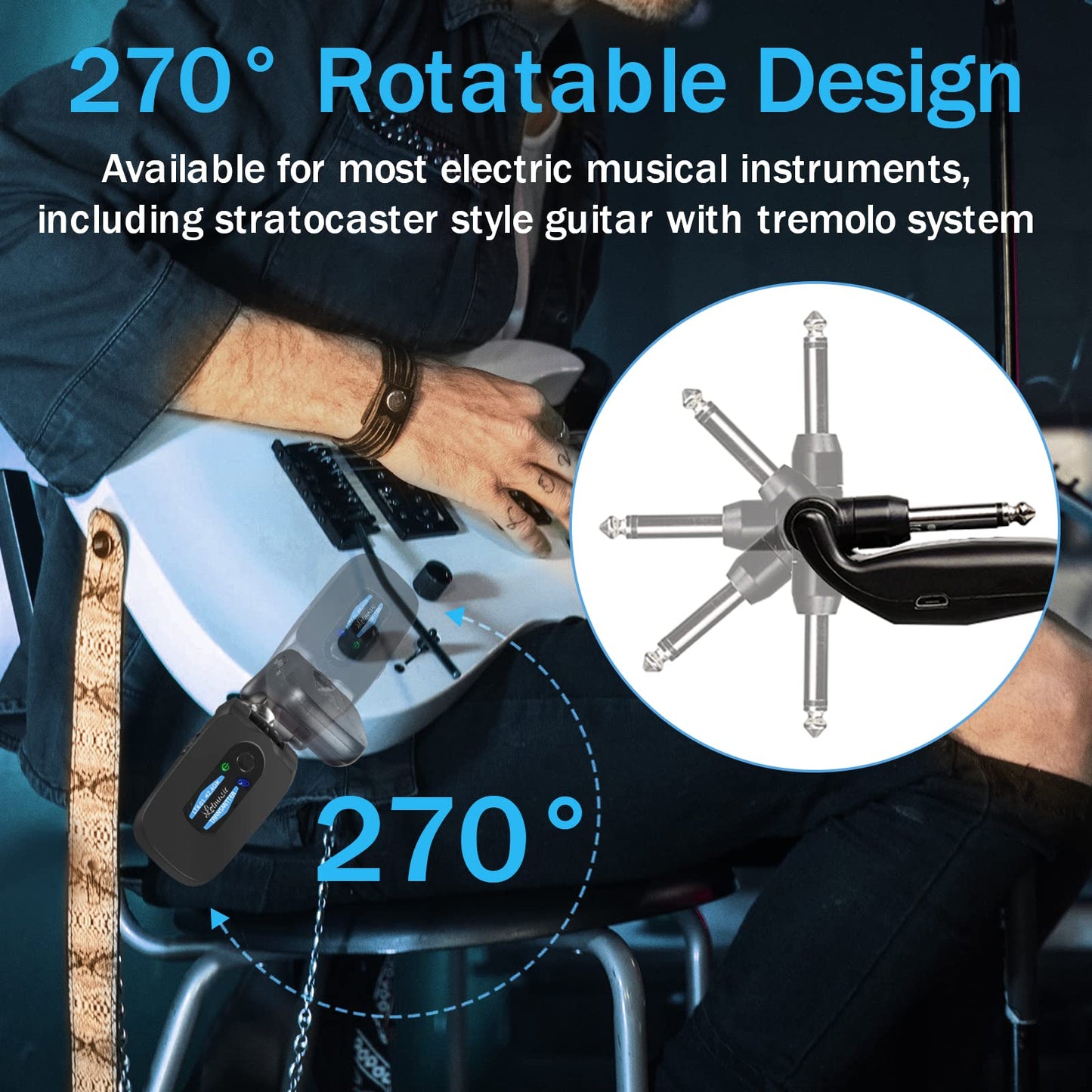 2.4GHZ Wireless Guitar System, Rechargeable Digital Wireless Guitar Transmitter Receiver with 4 Channels and Over 10 Hours Long Battery Endurance for