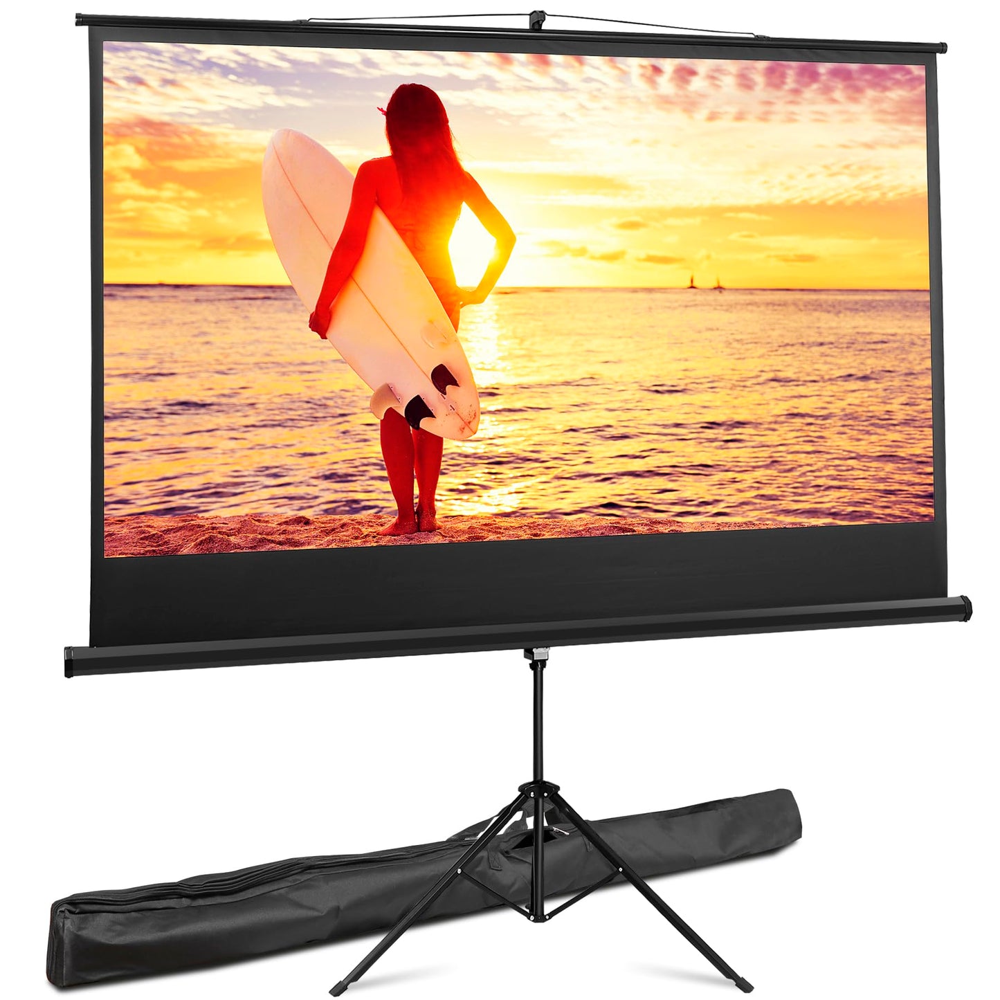 Epetlover 84 inch Projector Screen with Stand Portable Outdoor Movie Night Kit, 16:9 HD 4K Wrinkle-Free Tripod Screen with Carry Bag and Stakes
