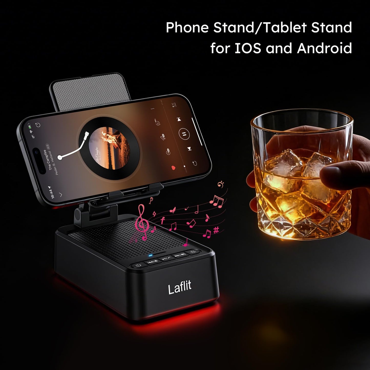 Laflit Gifts for Men Women, Phone Stand with Bluetooth Speaker & LED Ambient Light, HD Surround Sound Speaker, Compatible with All iPhone/Android